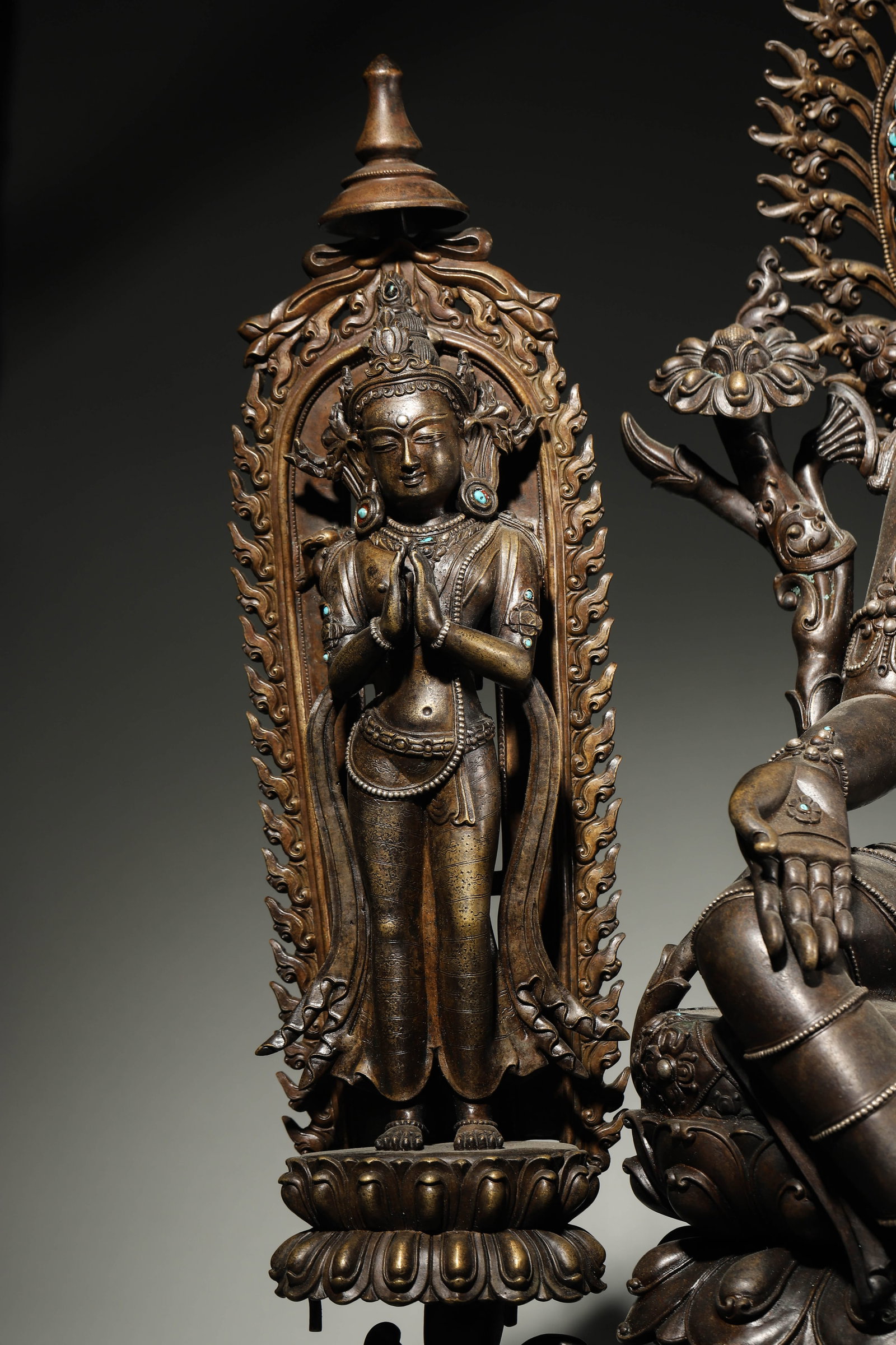 A High-Level Sino-Tibetan Alloy Copper Turquoise-Inlaid Statue of Green Tara, Pala Style, Song - 4