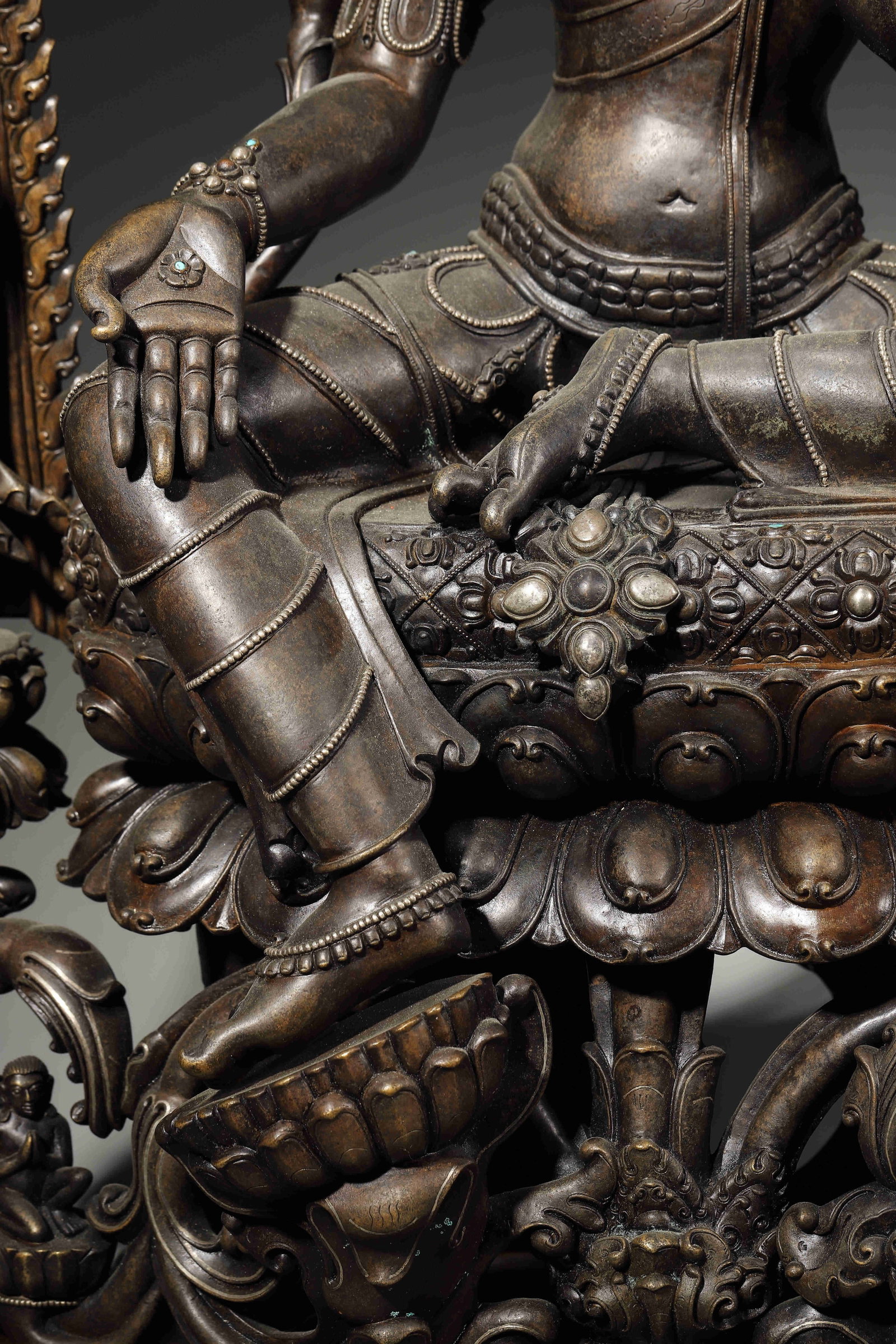 A High-Level Sino-Tibetan Alloy Copper Turquoise-Inlaid Statue of Green Tara, Pala Style, Song - 6