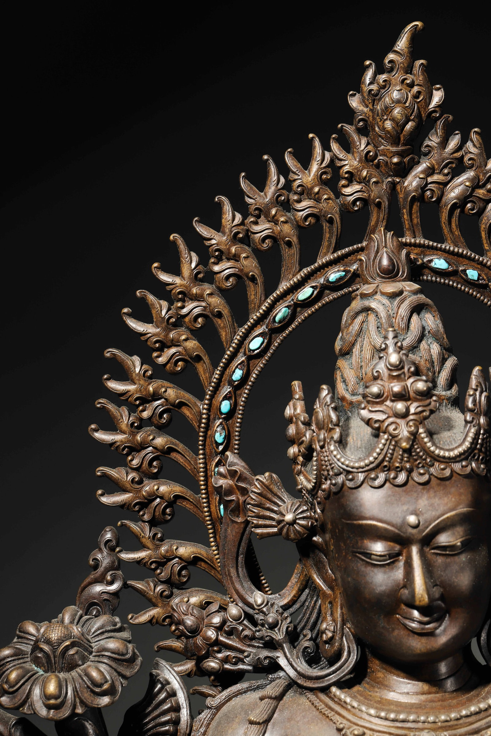 A High-Level Sino-Tibetan Alloy Copper Turquoise-Inlaid Statue of Green Tara, Pala Style, Song - 8