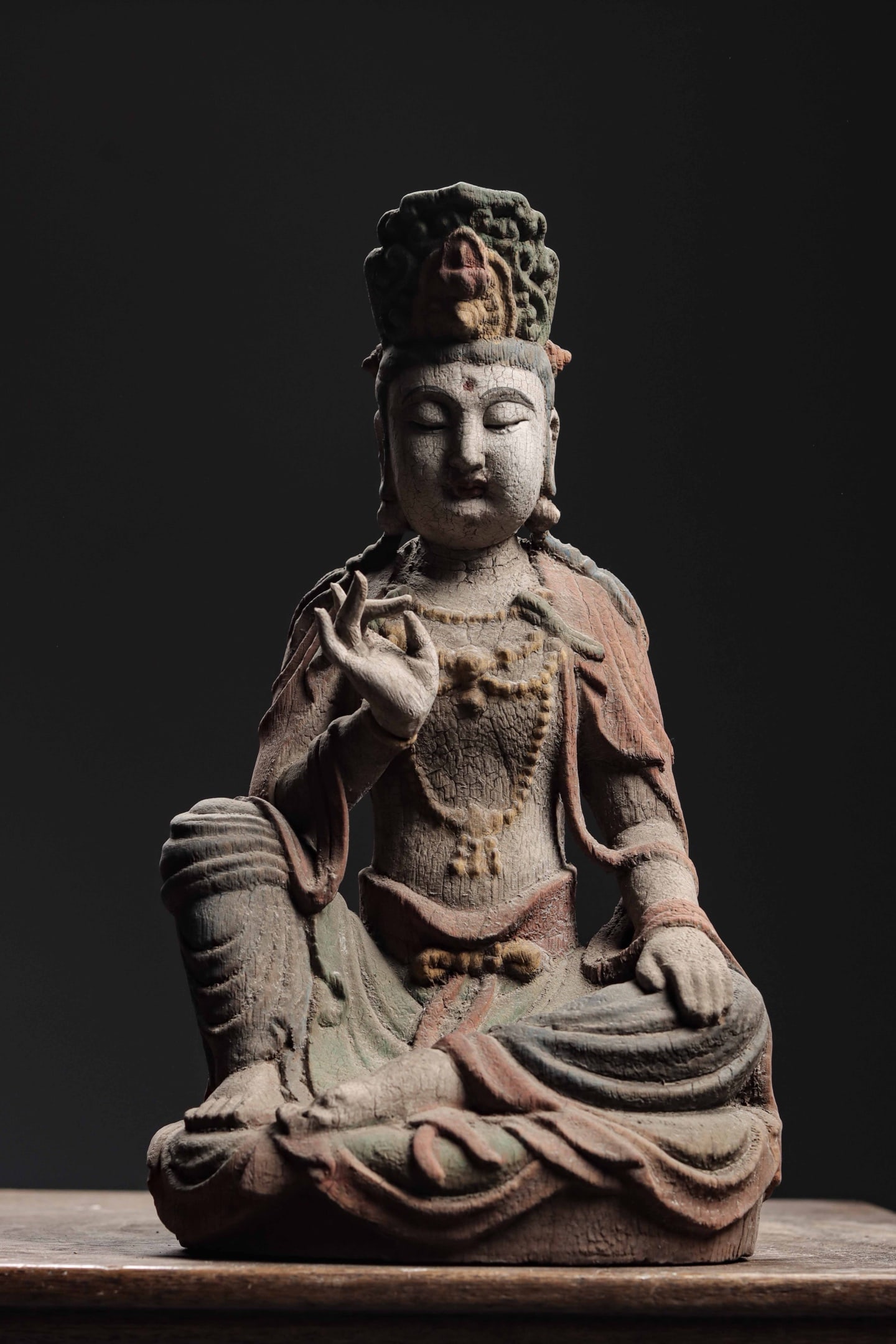 A Painted Wooden Seated Statue of Water Moon Guanyin, Ming Dynasty (1 of 6)