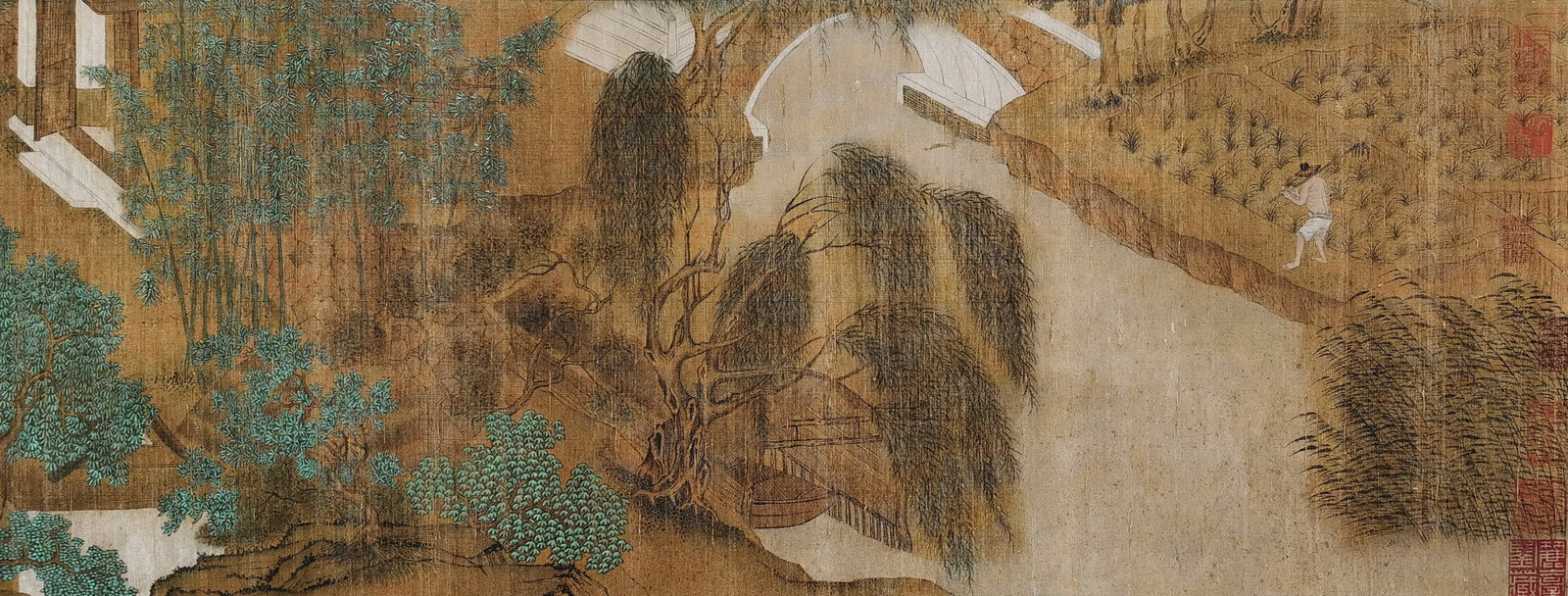 A Silk Handscroll of "Hermitage in the Hills" by Liu Songnian, Song Dynasty - 2