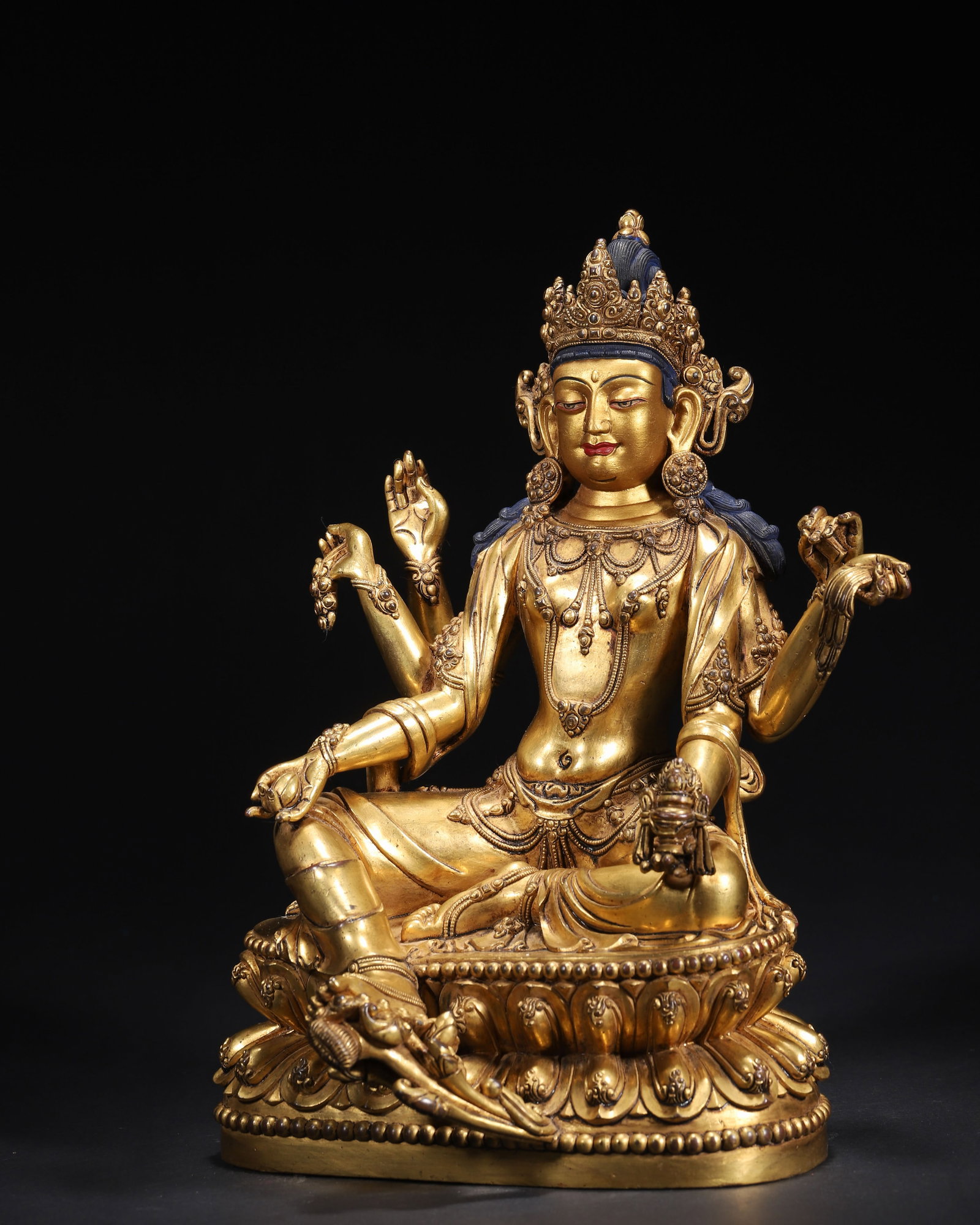 A Gilt-Bronze Seated Six-Armed Guanyin in Royal Ease Posture, Dated Yongle Period, Ming Dynasty, - 2