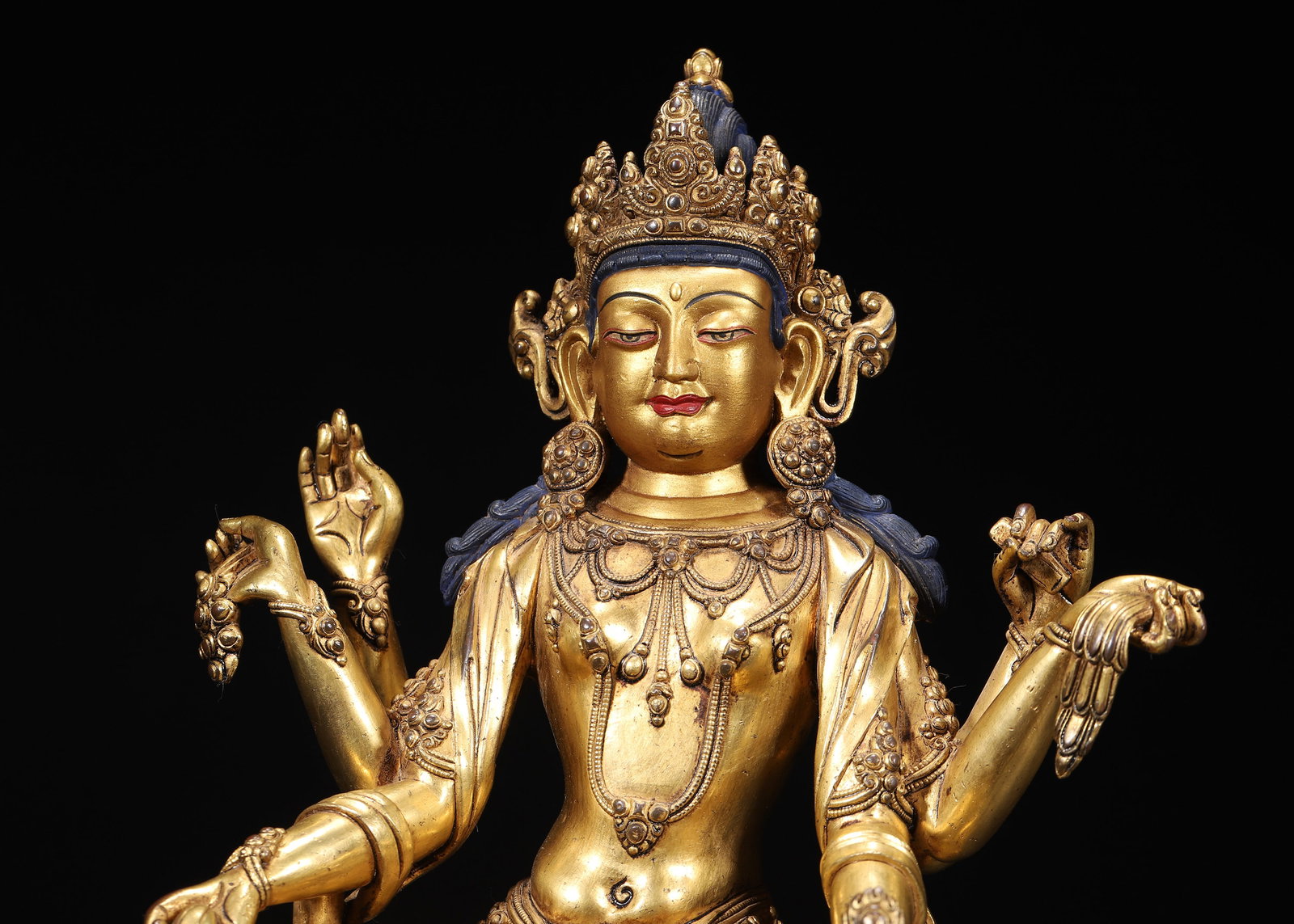 A Gilt-Bronze Seated Six-Armed Guanyin in Royal Ease Posture, Dated Yongle Period, Ming Dynasty, - 3