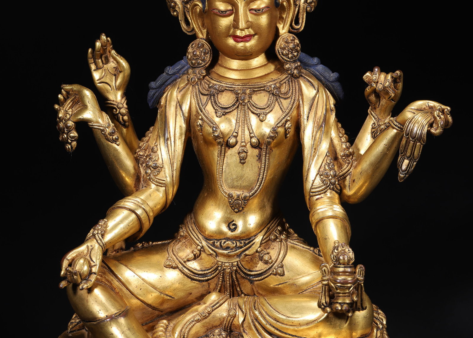 A Gilt-Bronze Seated Six-Armed Guanyin in Royal Ease Posture, Dated Yongle Period, Ming Dynasty, - 4