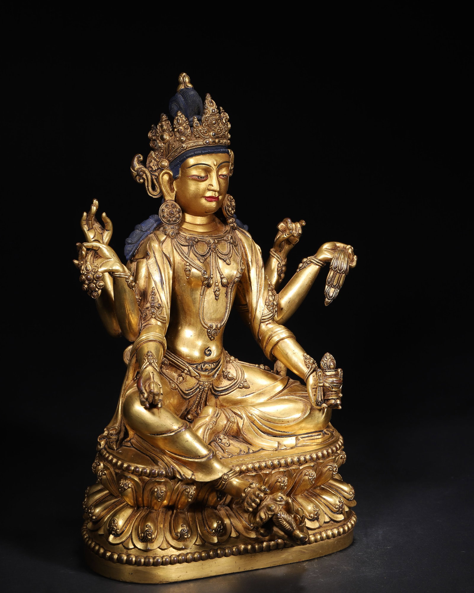 A Gilt-Bronze Seated Six-Armed Guanyin in Royal Ease Posture, Dated Yongle Period, Ming Dynasty, - 8