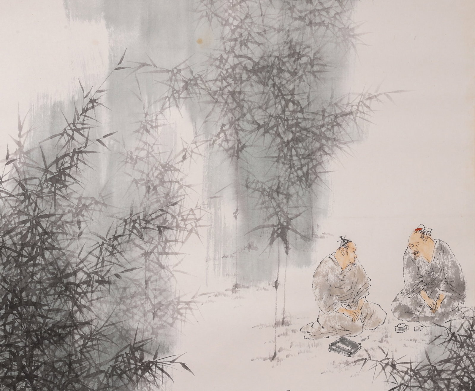 A Paper Color Painting "Seven Sages of the Bamboo Grove" Signed Wang Mingming, Modern Era - 6