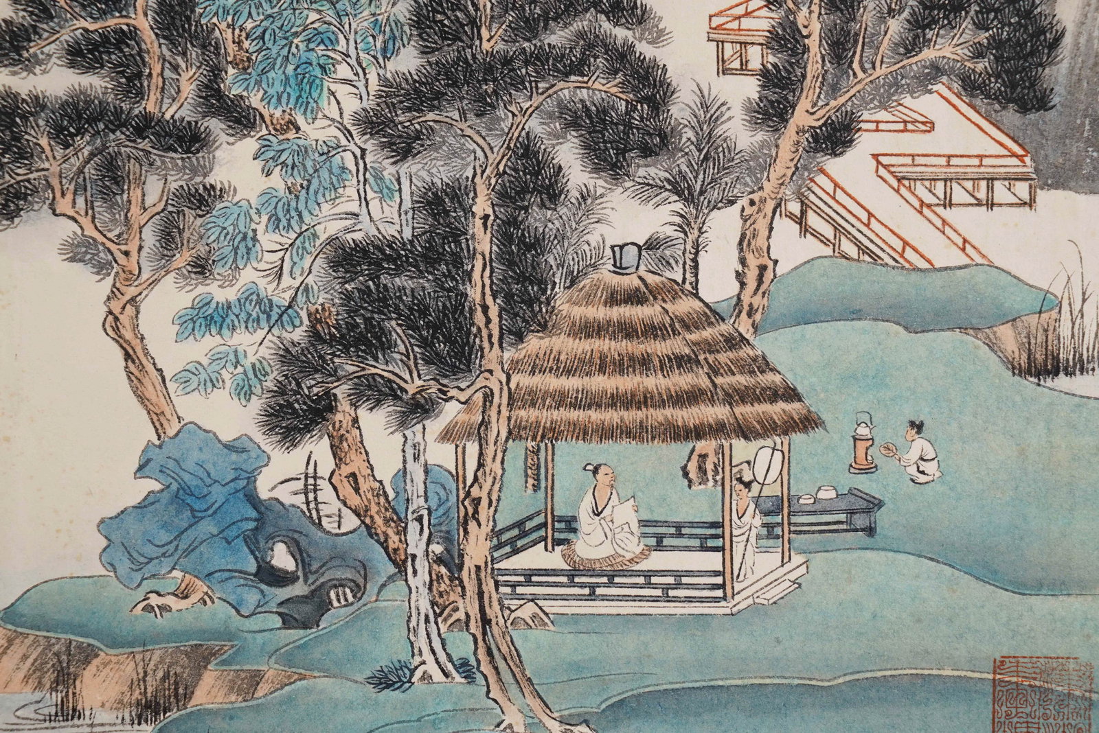 Zhang Daqian (1899-1983) Preparing Tea, framed ink and color on paper, dated 1943 - 7