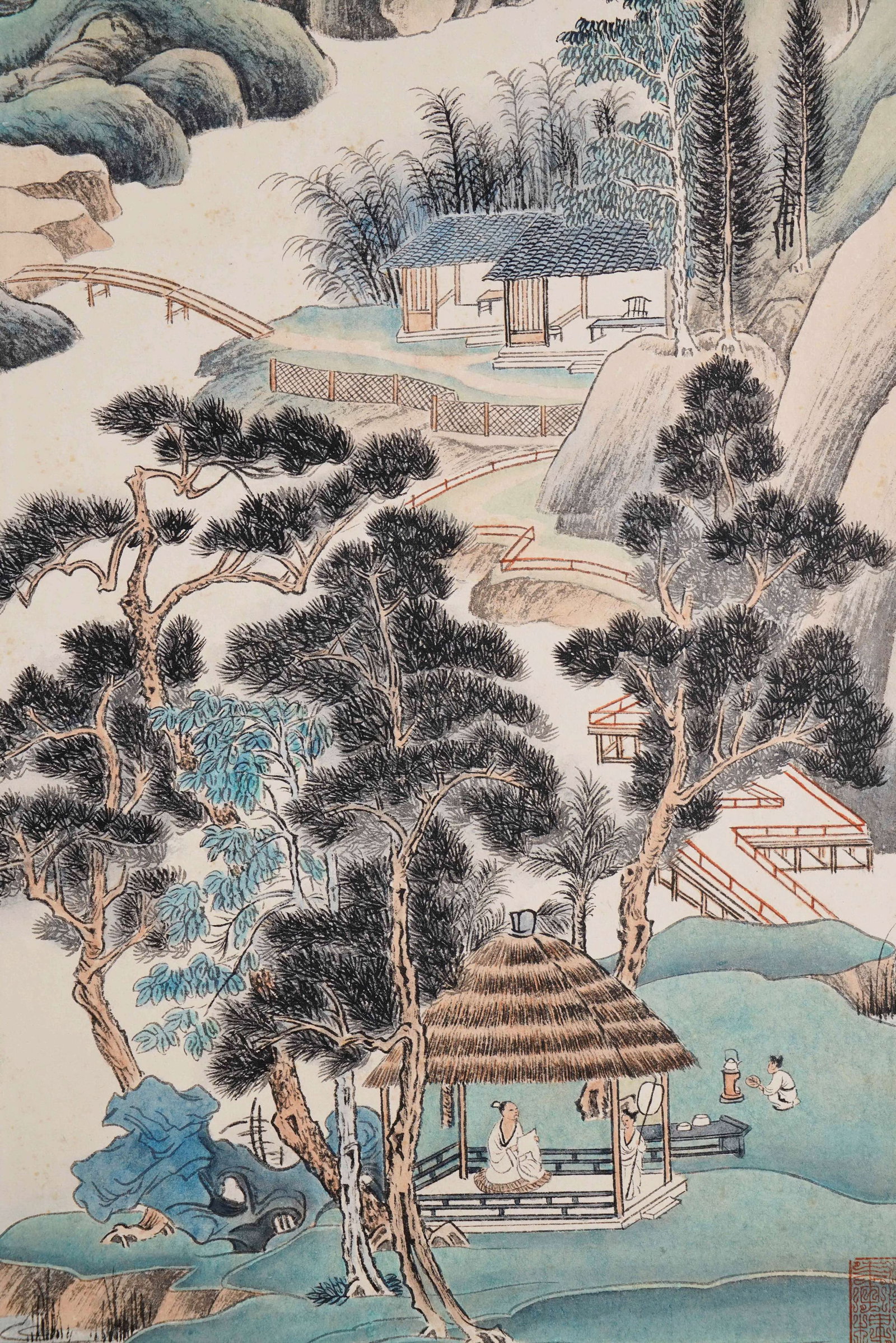 Zhang Daqian (1899-1983) Preparing Tea, framed ink and color on paper, dated 1943 - 9