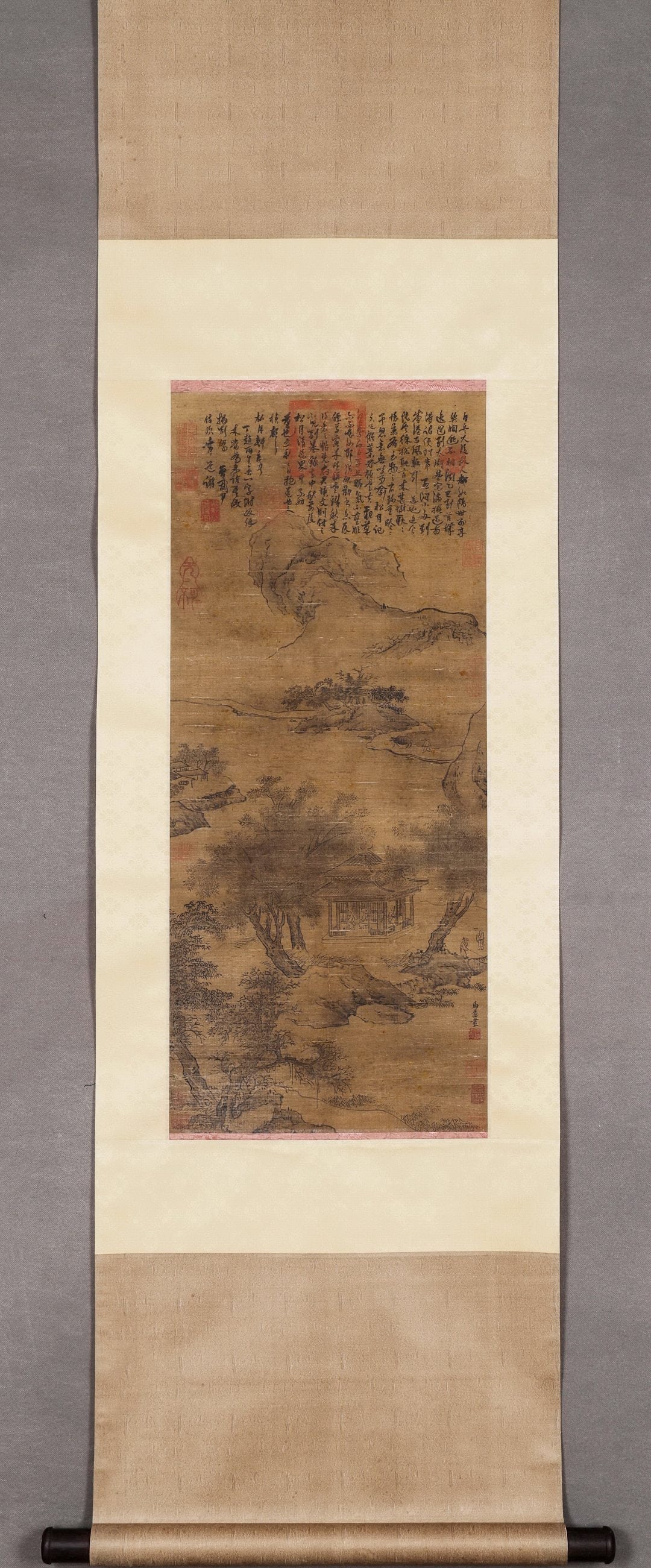A Silk Hanging Scroll of "Hermitage in Deep Mountains" by Ma Yuan, Song Dynasty (1 of 9)