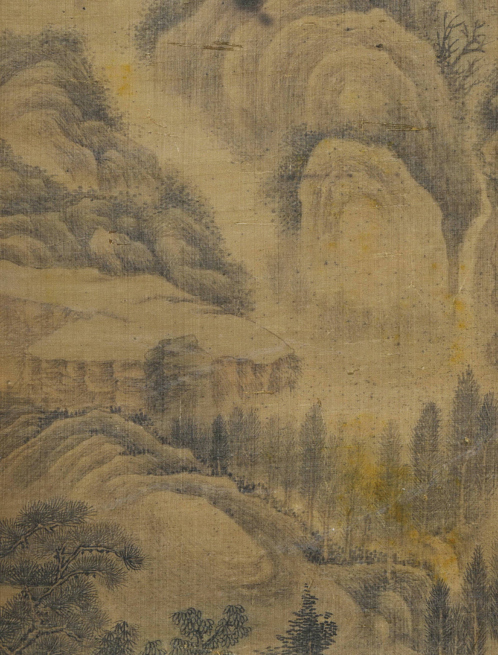 An Old Silk Hanging Scroll of "Autumn Mountains with White Clouds and Pavilions" by Wang Shimin, - 5