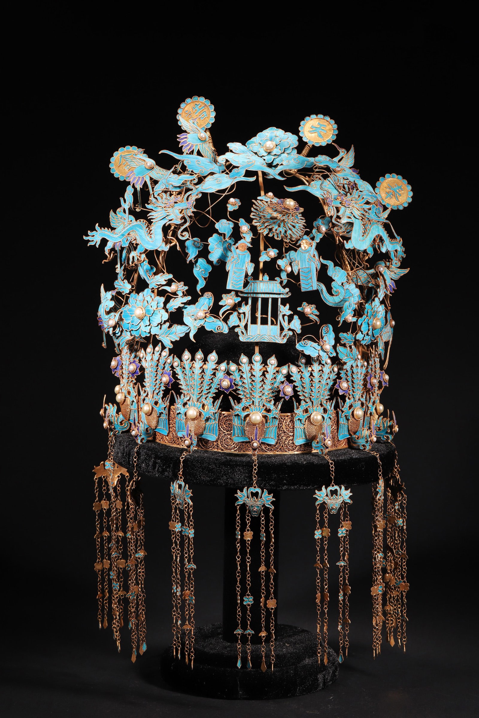 A Silver-Gilt Kingfisher Feather Dragon and Phoenix Headdress (Qing Dynasty) (1 of 9)