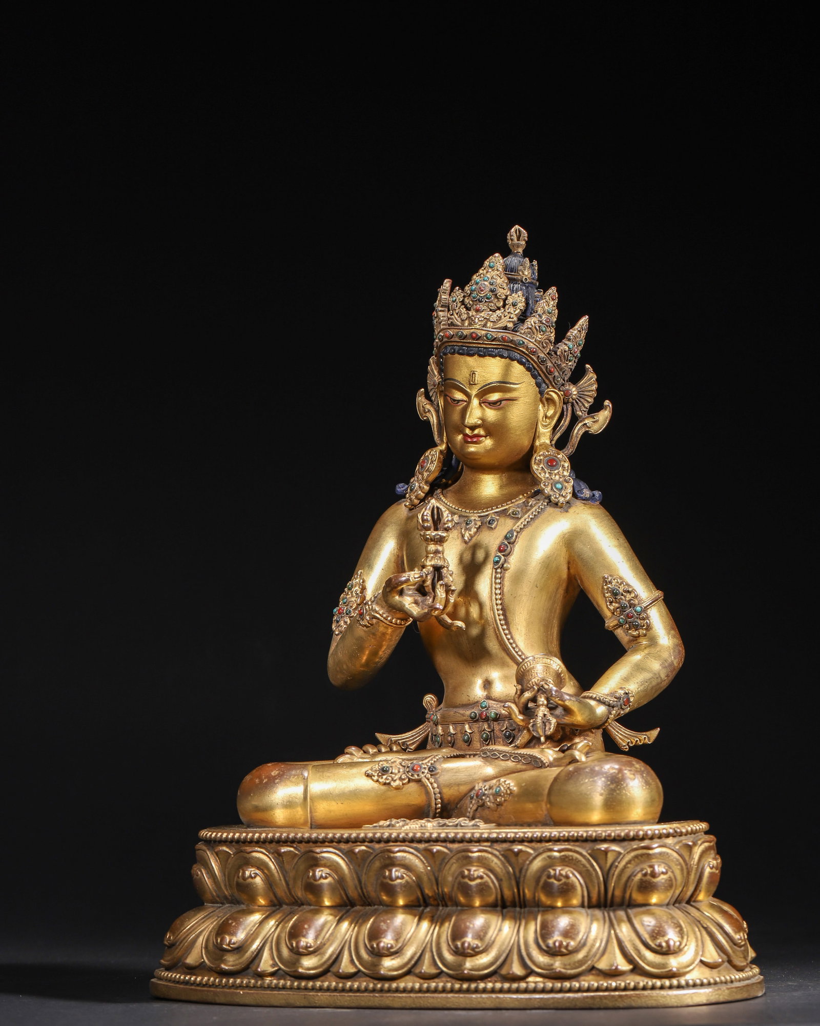 A Gilt-Bronze Inlaid Vajrasattva Statue, Imperial Palace Made, Qing Dynasty, Dated to 54th Year of - 2