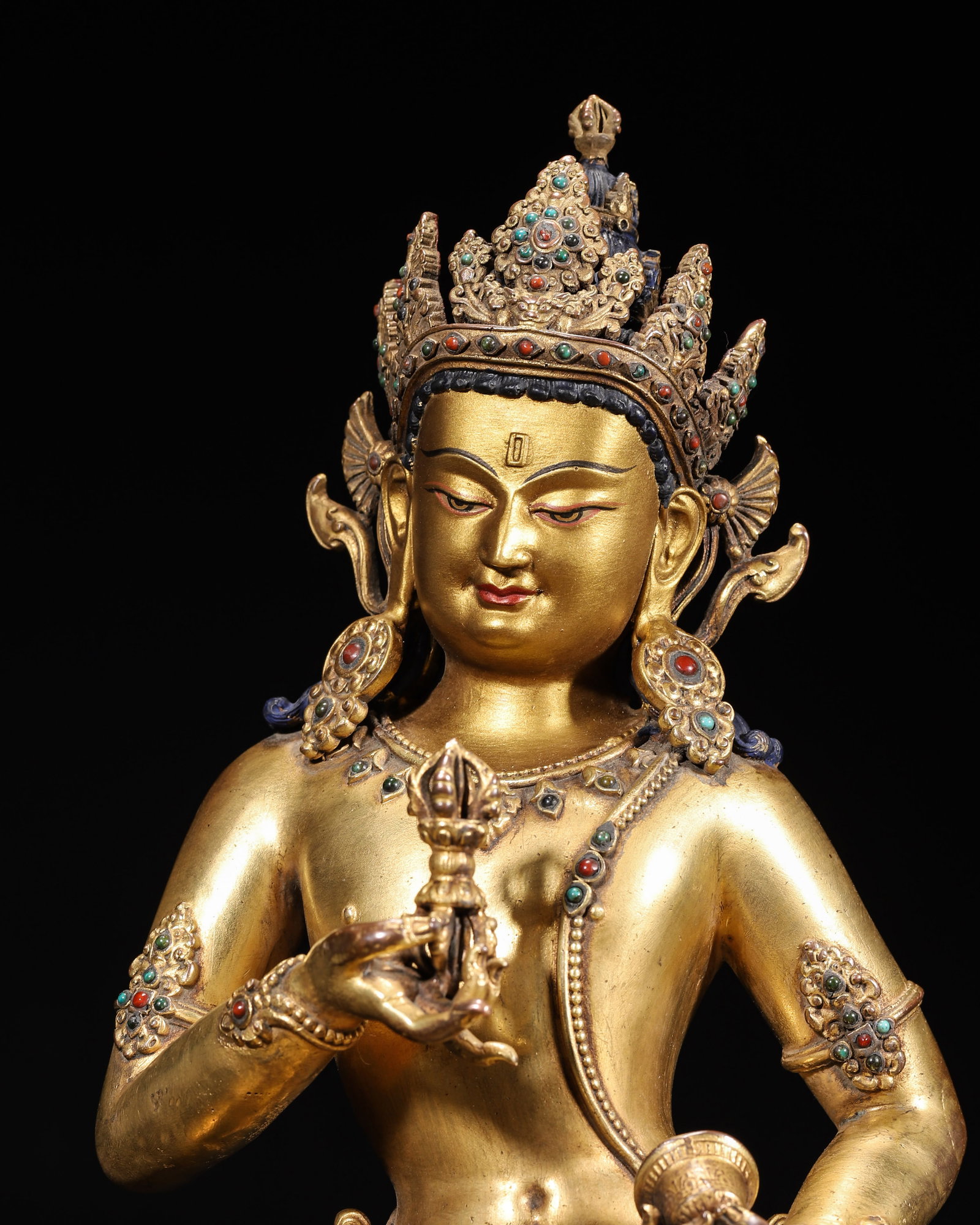 A Gilt-Bronze Inlaid Vajrasattva Statue, Imperial Palace Made, Qing Dynasty, Dated to 54th Year of - 3