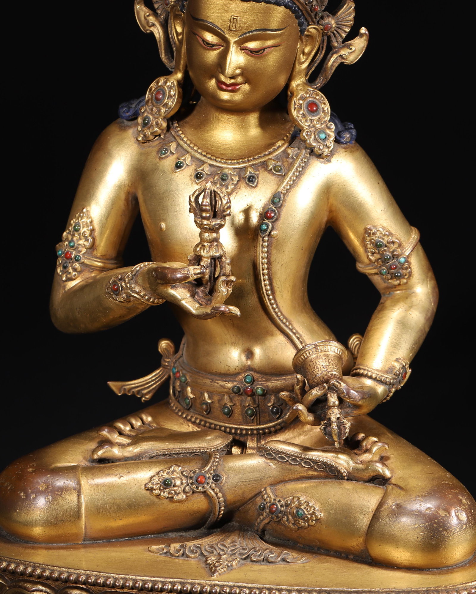 A Gilt-Bronze Inlaid Vajrasattva Statue, Imperial Palace Made, Qing Dynasty, Dated to 54th Year of - 4