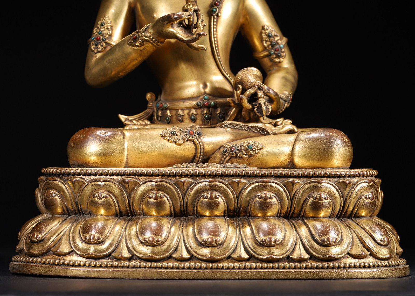 A Gilt-Bronze Inlaid Vajrasattva Statue, Imperial Palace Made, Qing Dynasty, Dated to 54th Year of - 5