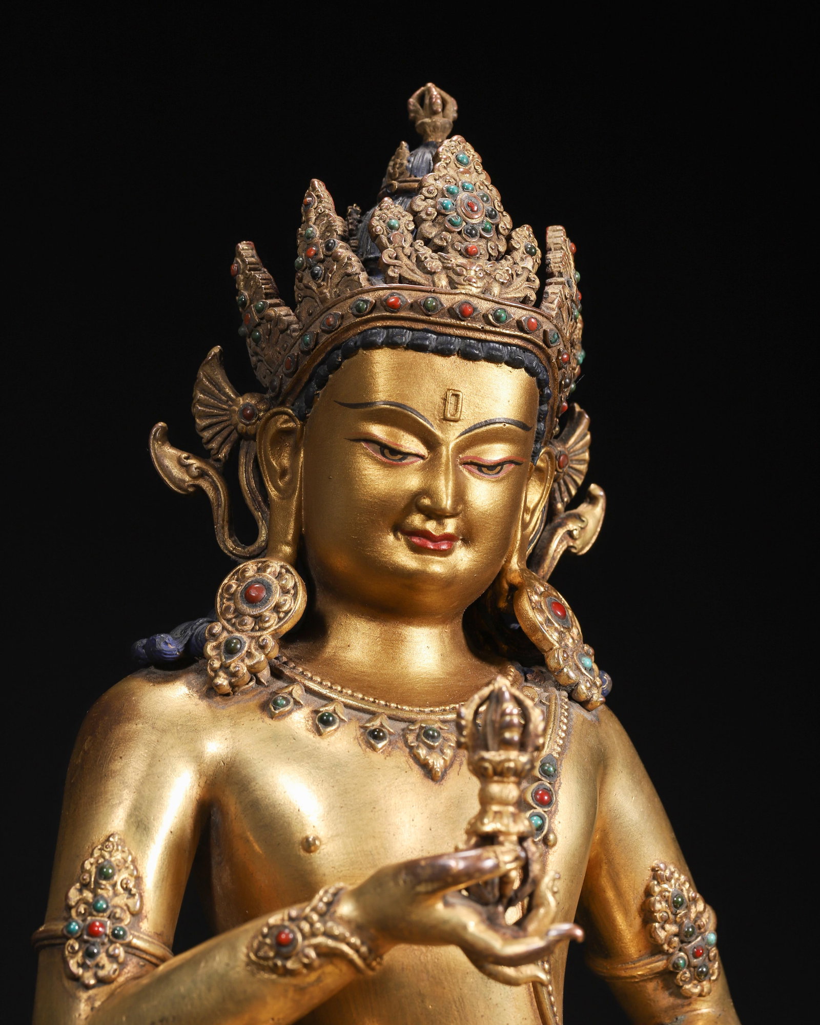 A Gilt-Bronze Inlaid Vajrasattva Statue, Imperial Palace Made, Qing Dynasty, Dated to 54th Year of - 7