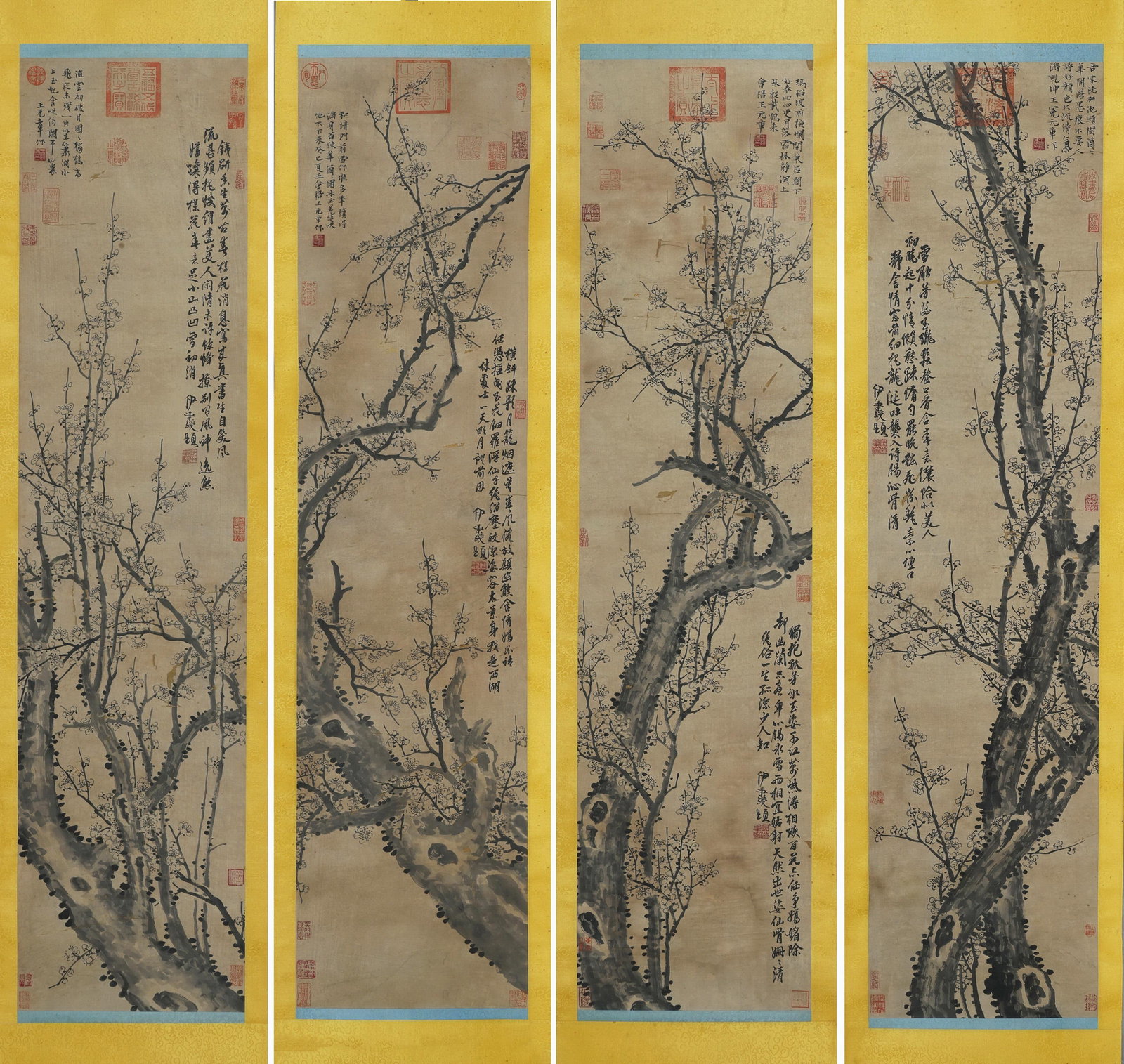 Four Hanging Scrolls of "Plum Blossoms in Four Seasons" by Wang Mian, Yuan Dynasty - 2