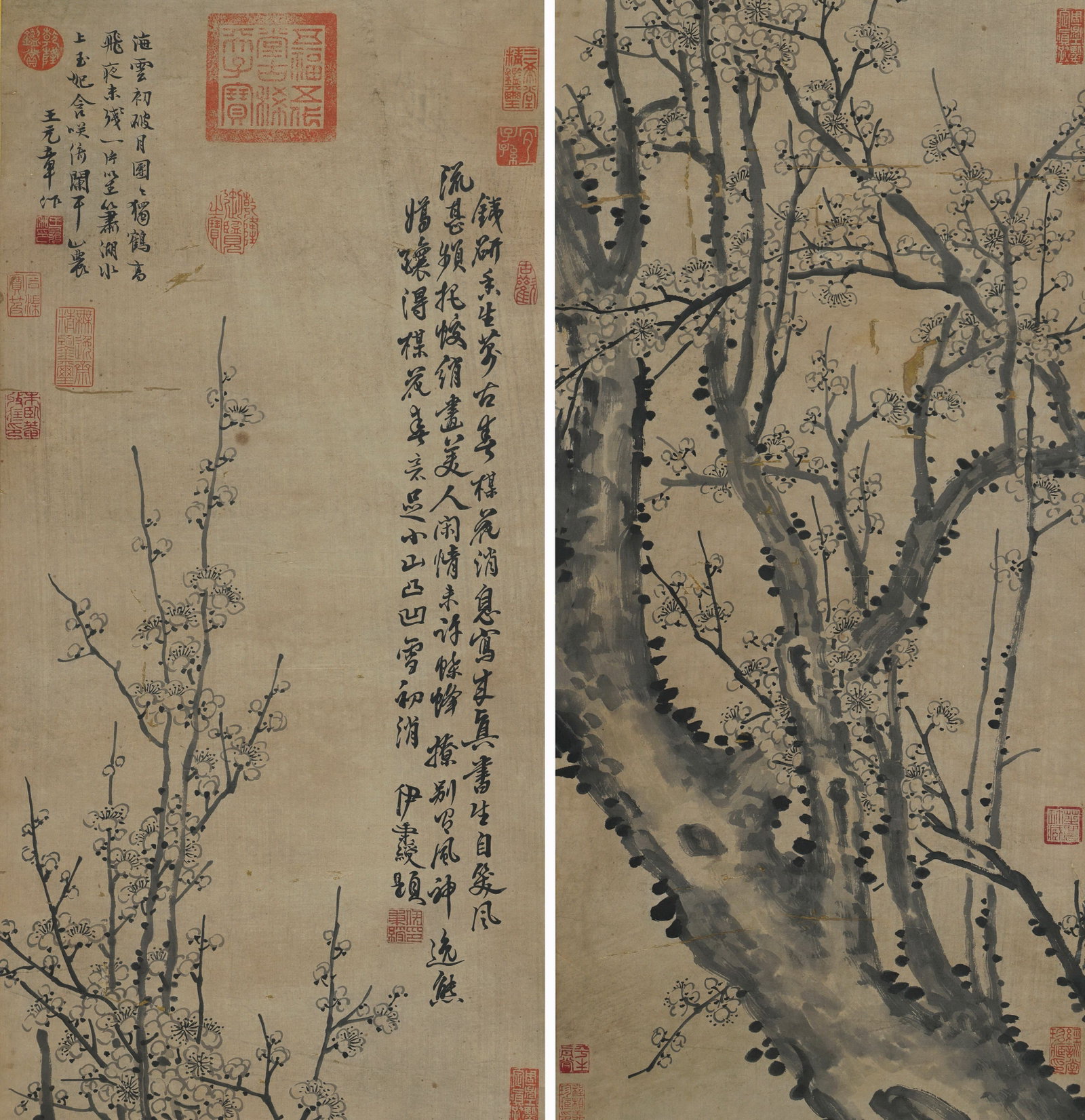 Four Hanging Scrolls of "Plum Blossoms in Four Seasons" by Wang Mian, Yuan Dynasty - 3