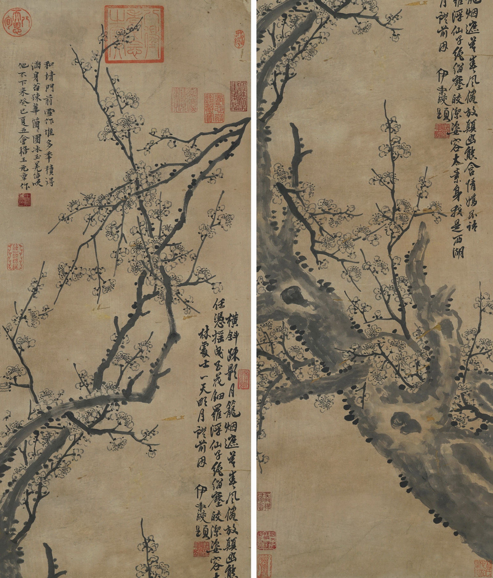 Four Hanging Scrolls of "Plum Blossoms in Four Seasons" by Wang Mian, Yuan Dynasty - 4