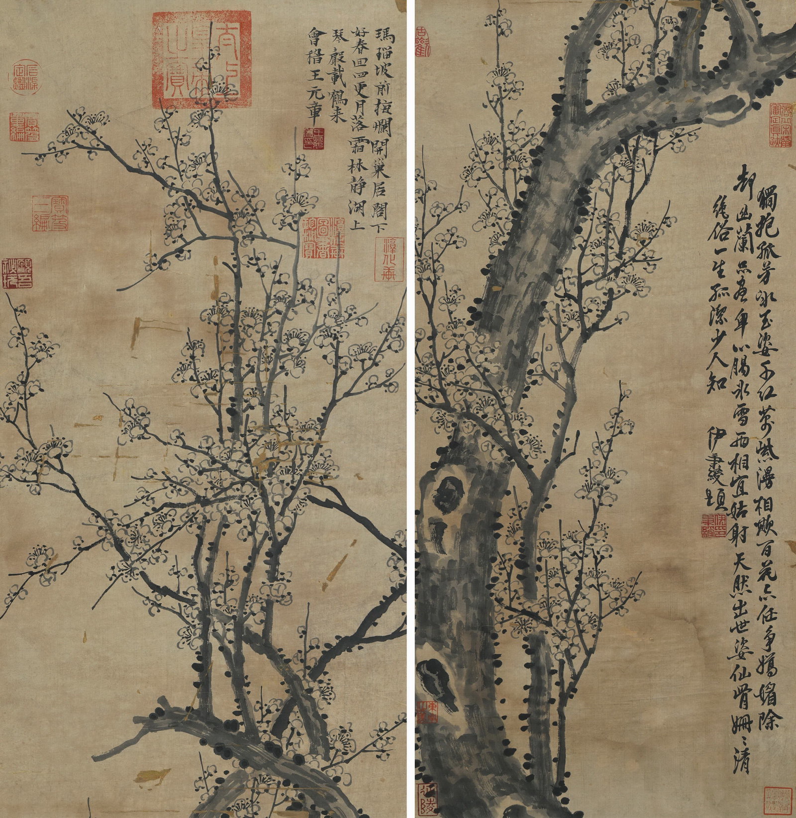 Four Hanging Scrolls of "Plum Blossoms in Four Seasons" by Wang Mian, Yuan Dynasty - 7