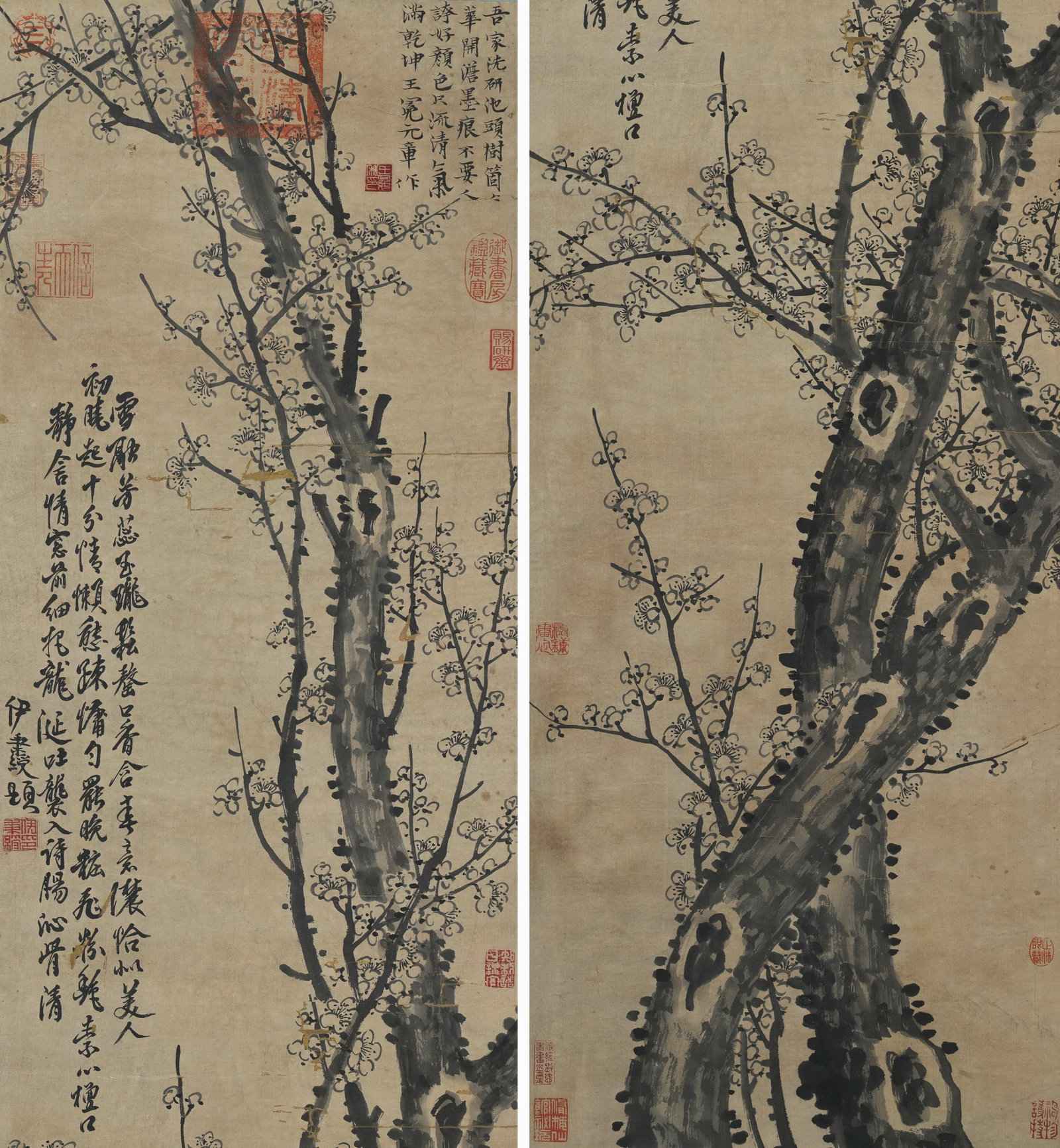 Four Hanging Scrolls of "Plum Blossoms in Four Seasons" by Wang Mian, Yuan Dynasty - 8