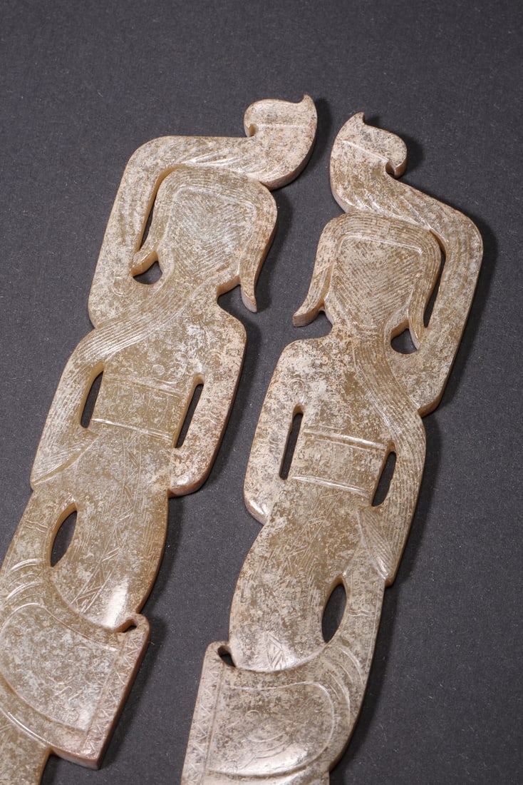 A Pair of Ancient Jade Dancer Pendants - Han Dynasty - 6