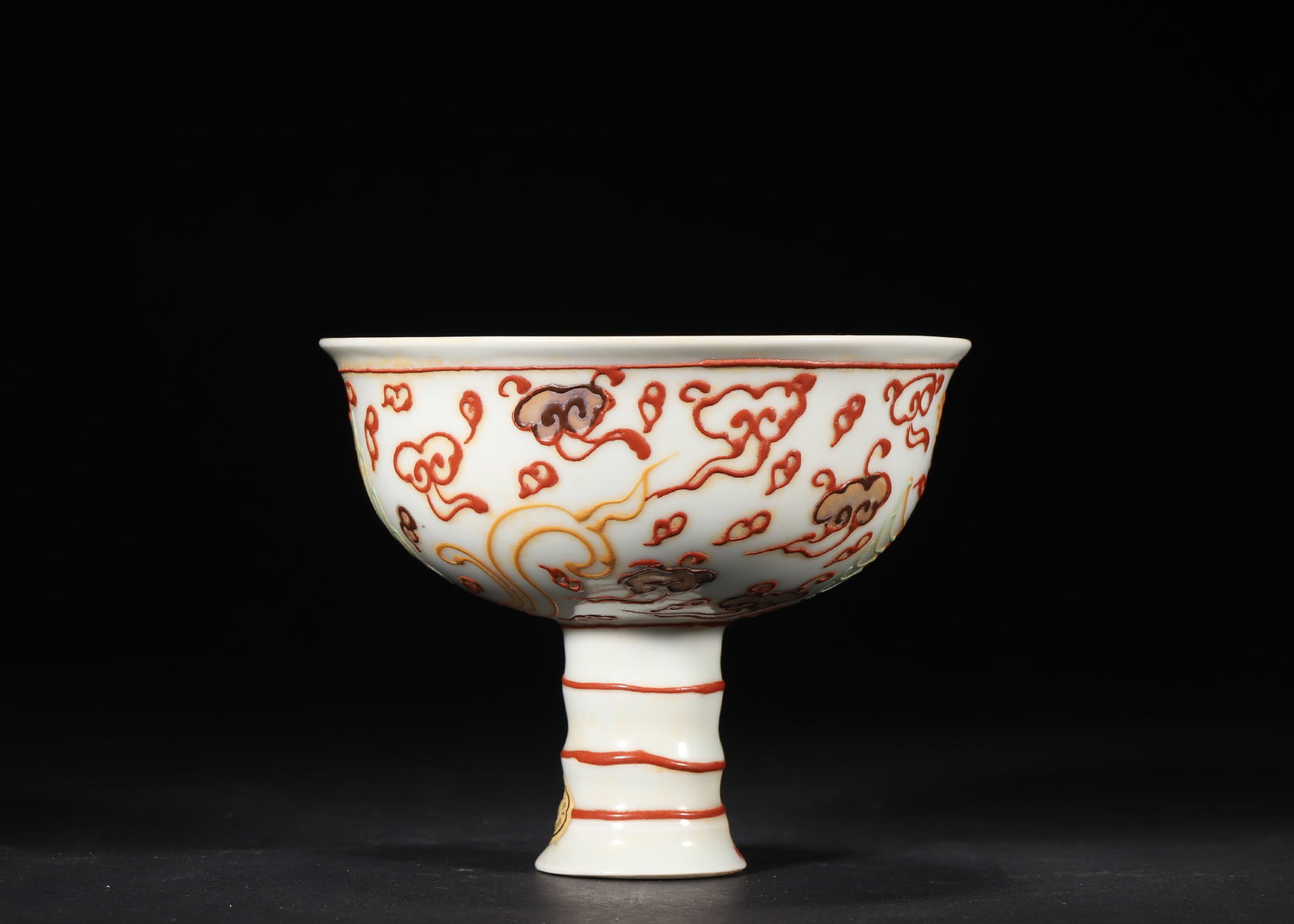 A Yuan Dynasty Gilded Raised Paste Phoenix Pattern Stem Cup - 4