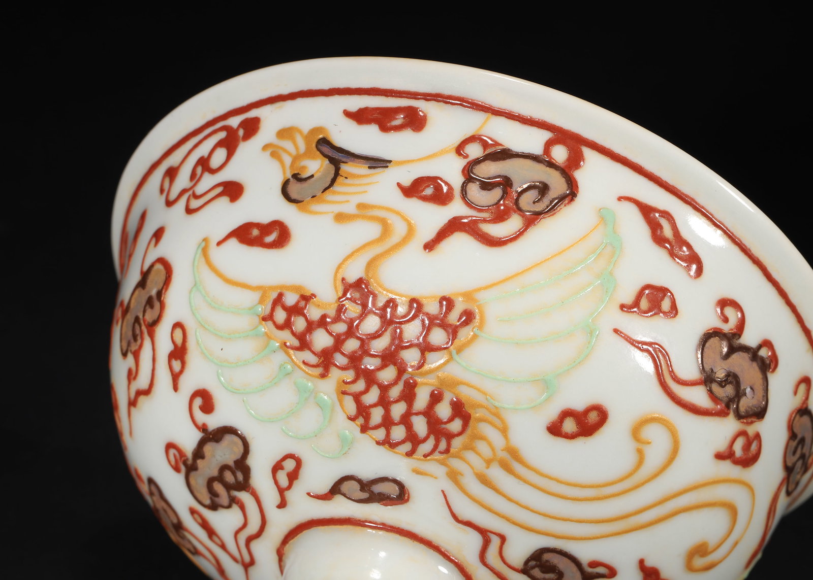 A Yuan Dynasty Gilded Raised Paste Phoenix Pattern Stem Cup - 8