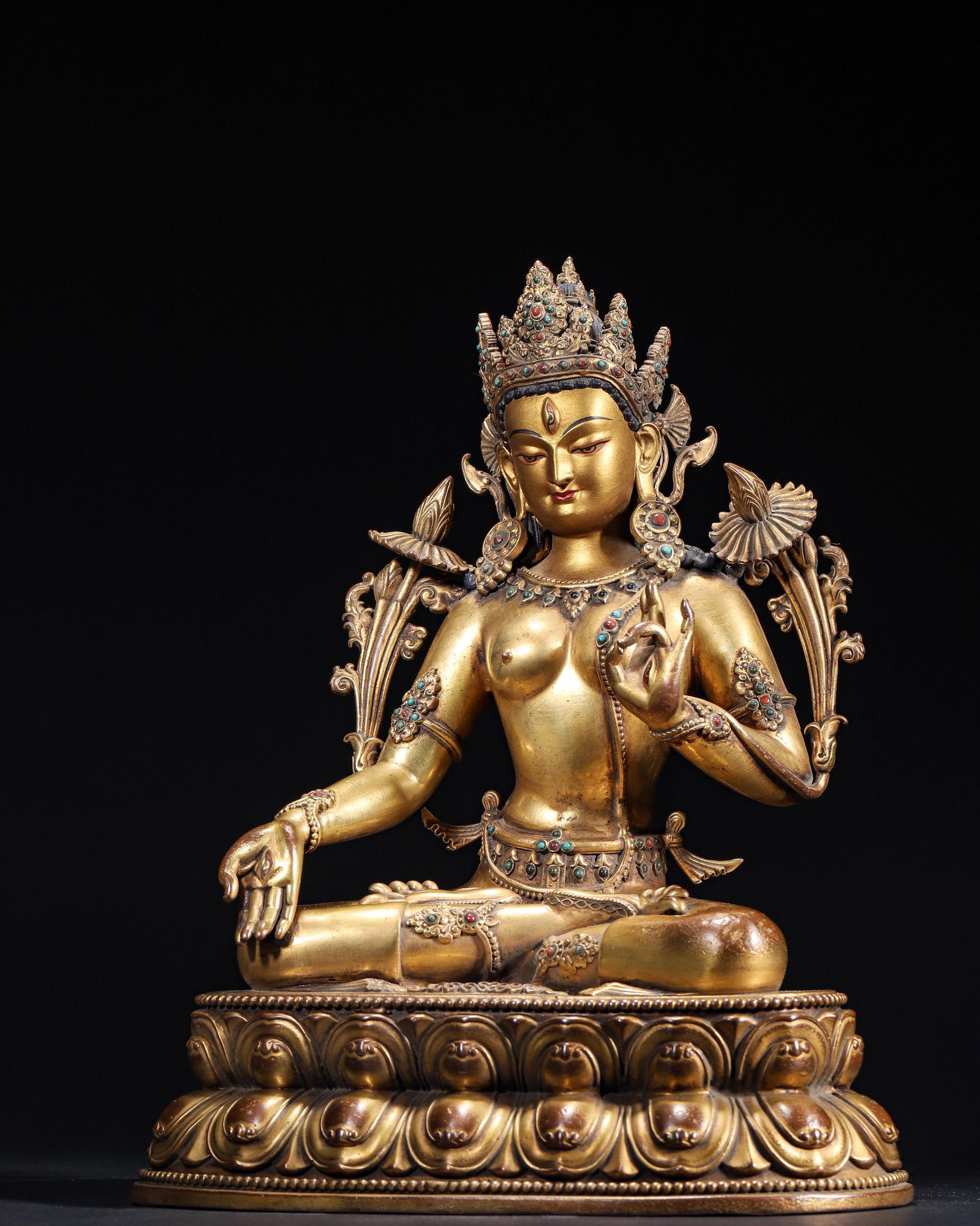 A Gilt-Bronze Inlaid White Tara Statue, Imperial Palace Made, Dated to Bingwu Year of Kangxi Reign, - 2