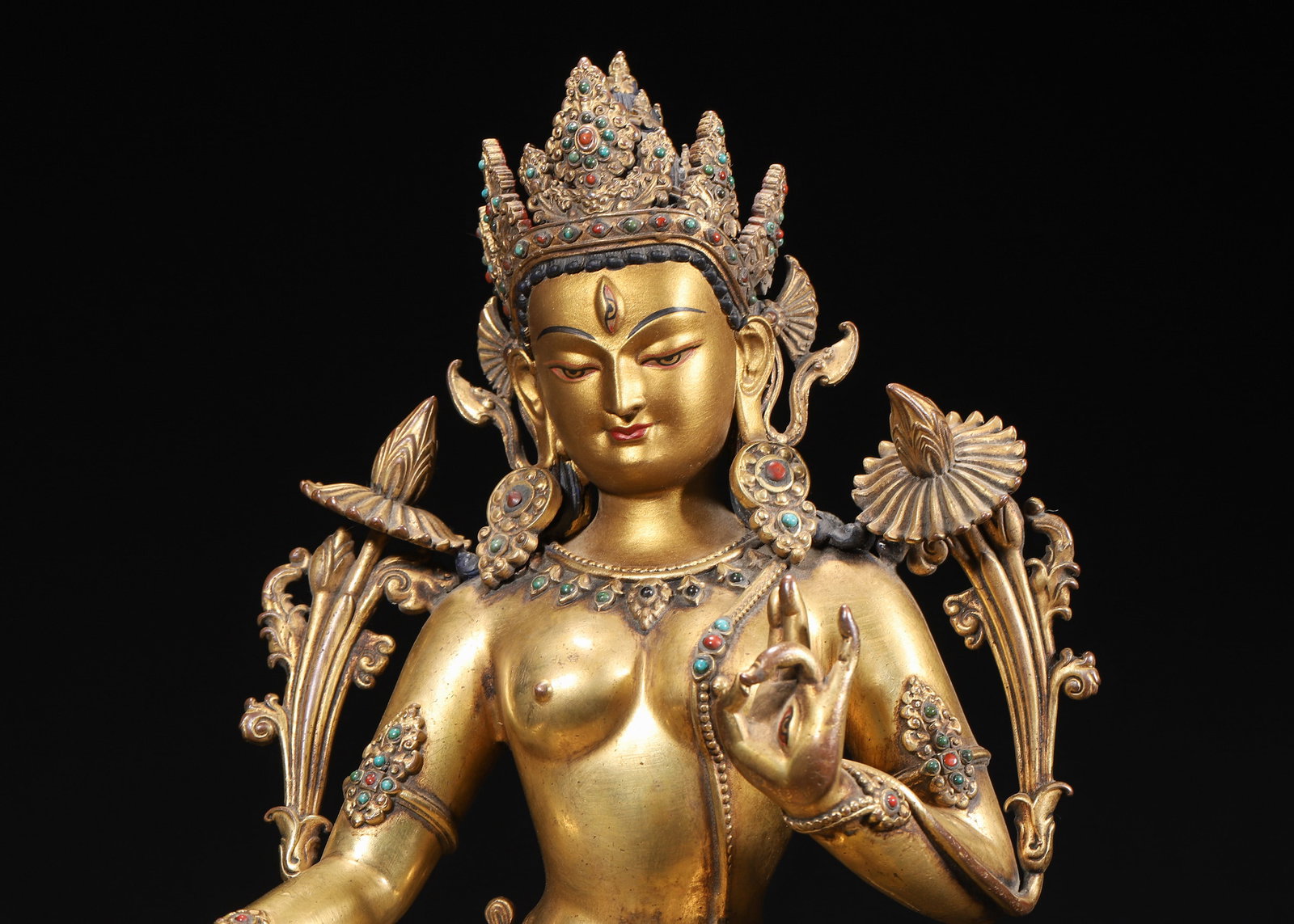 A Gilt-Bronze Inlaid White Tara Statue, Imperial Palace Made, Dated to Bingwu Year of Kangxi Reign, - 3
