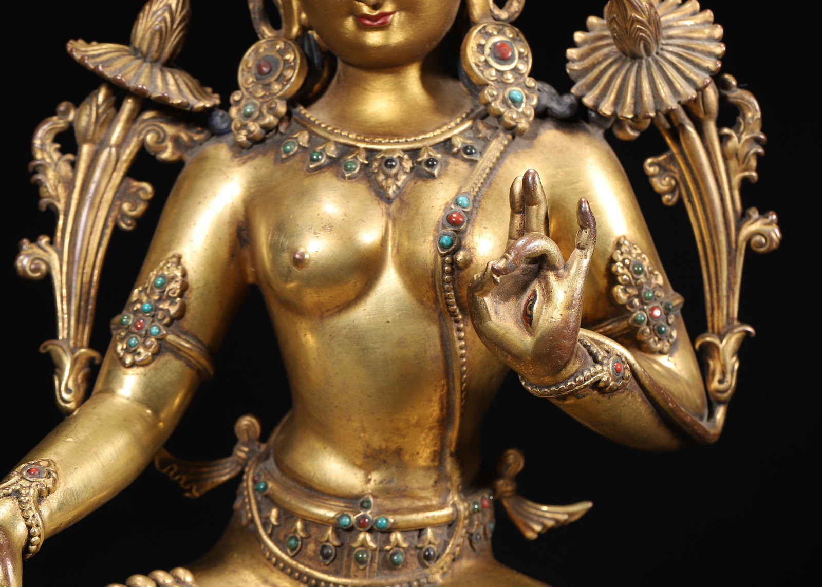 A Gilt-Bronze Inlaid White Tara Statue, Imperial Palace Made, Dated to Bingwu Year of Kangxi Reign, - 5