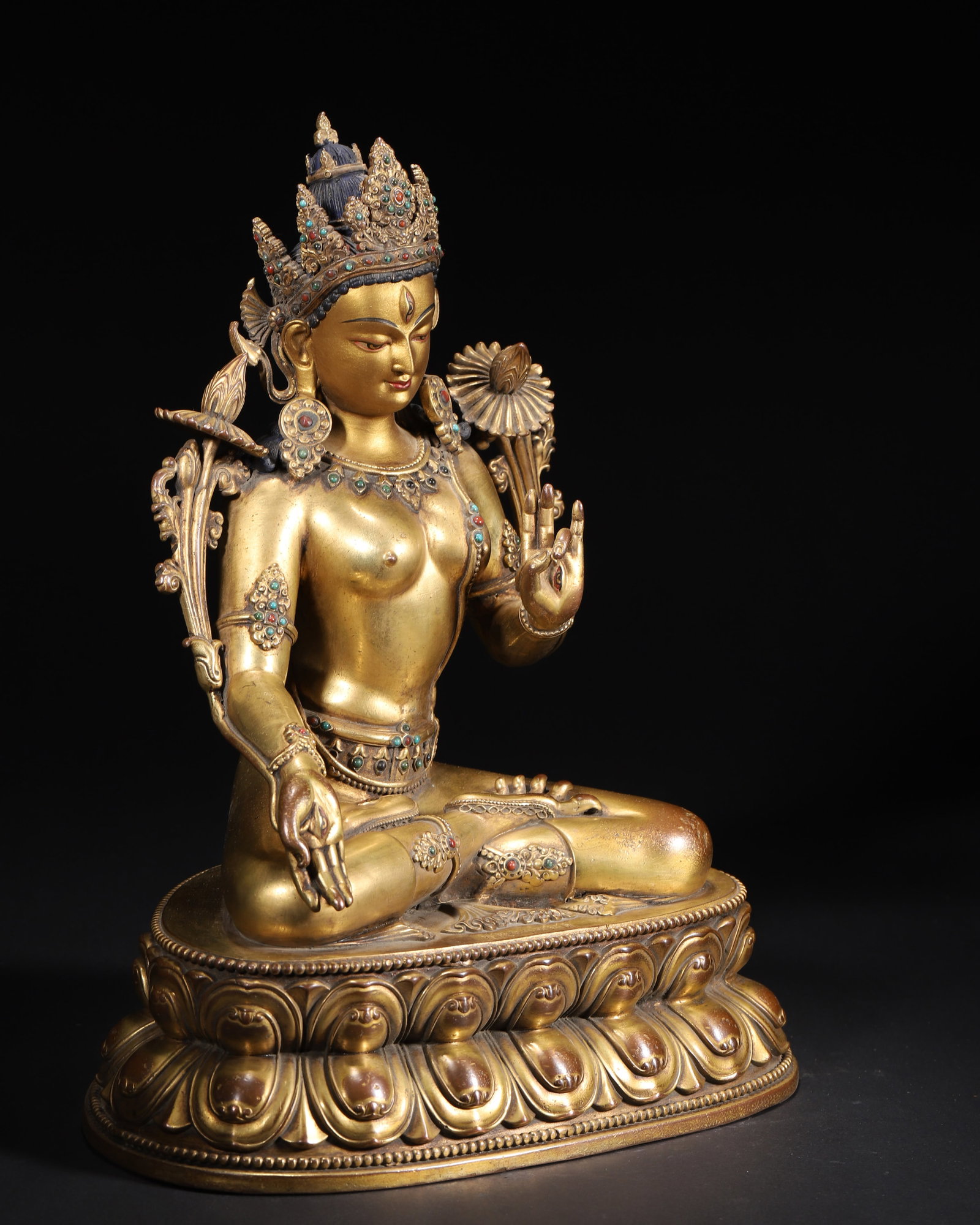 A Gilt-Bronze Inlaid White Tara Statue, Imperial Palace Made, Dated to Bingwu Year of Kangxi Reign, - 7
