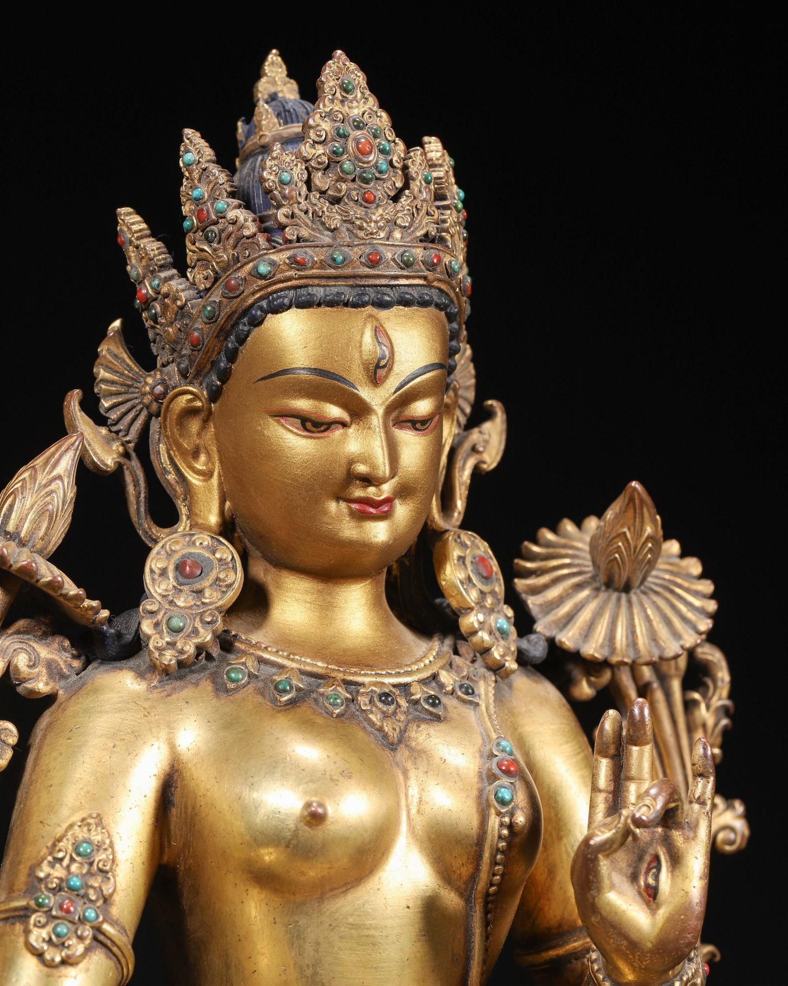A Gilt-Bronze Inlaid White Tara Statue, Imperial Palace Made, Dated to Bingwu Year of Kangxi Reign, - 8
