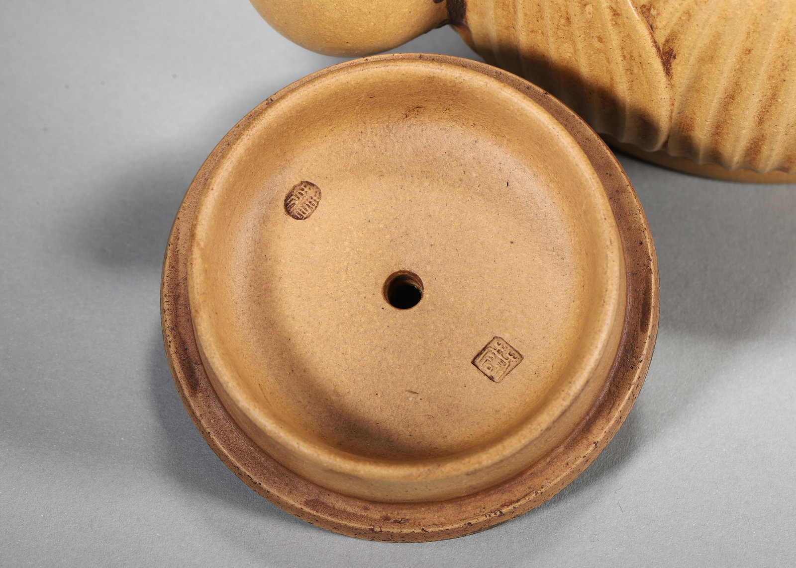 Made by Jiang Rong - Purple Sand Teapot with Lotus Pod & Frog Motif - 6