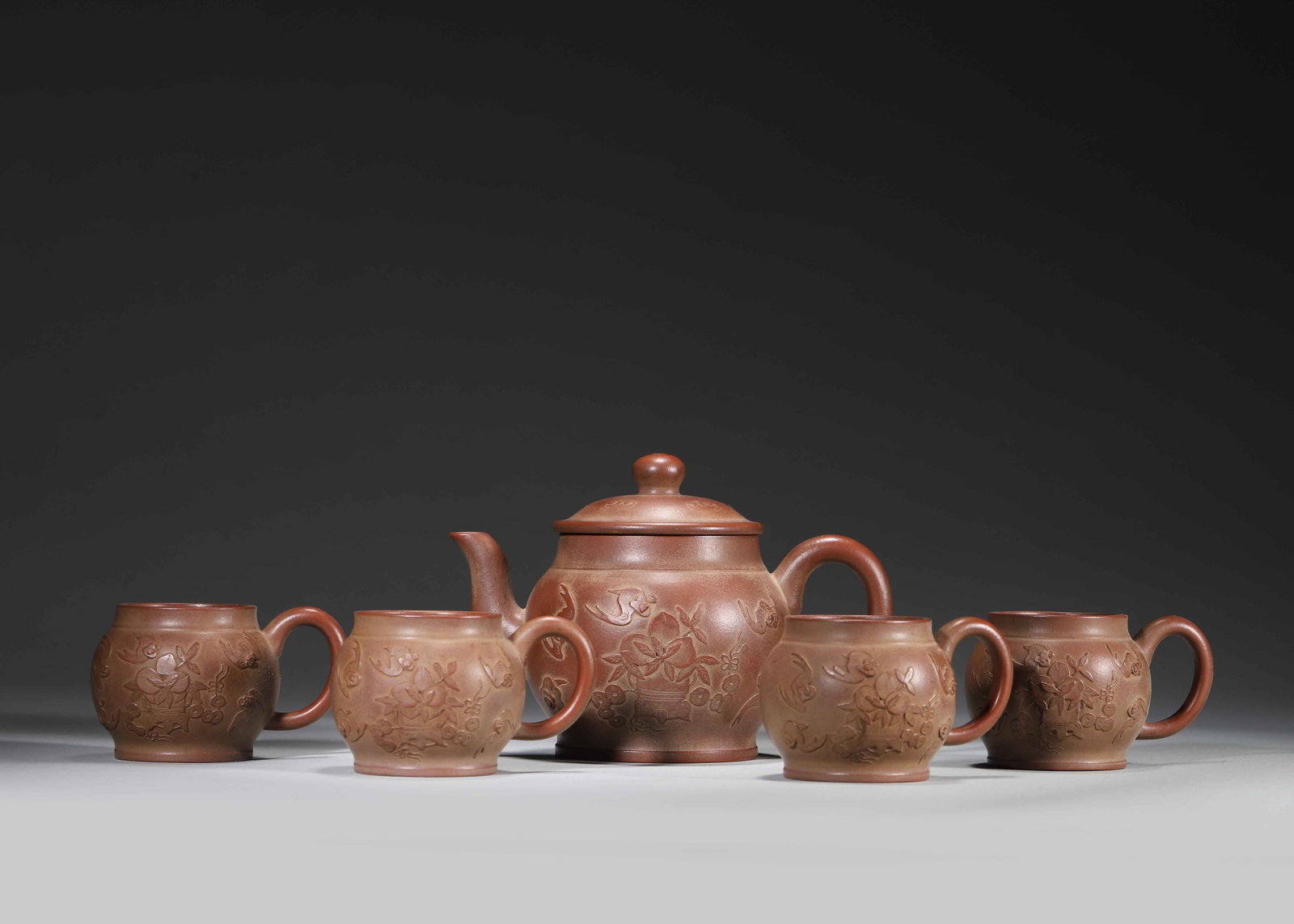 Qing Dynasty - Zisha Tea Set with Blessing Motifs & Poetry, Marked by Ge Zihou (1 of 11)