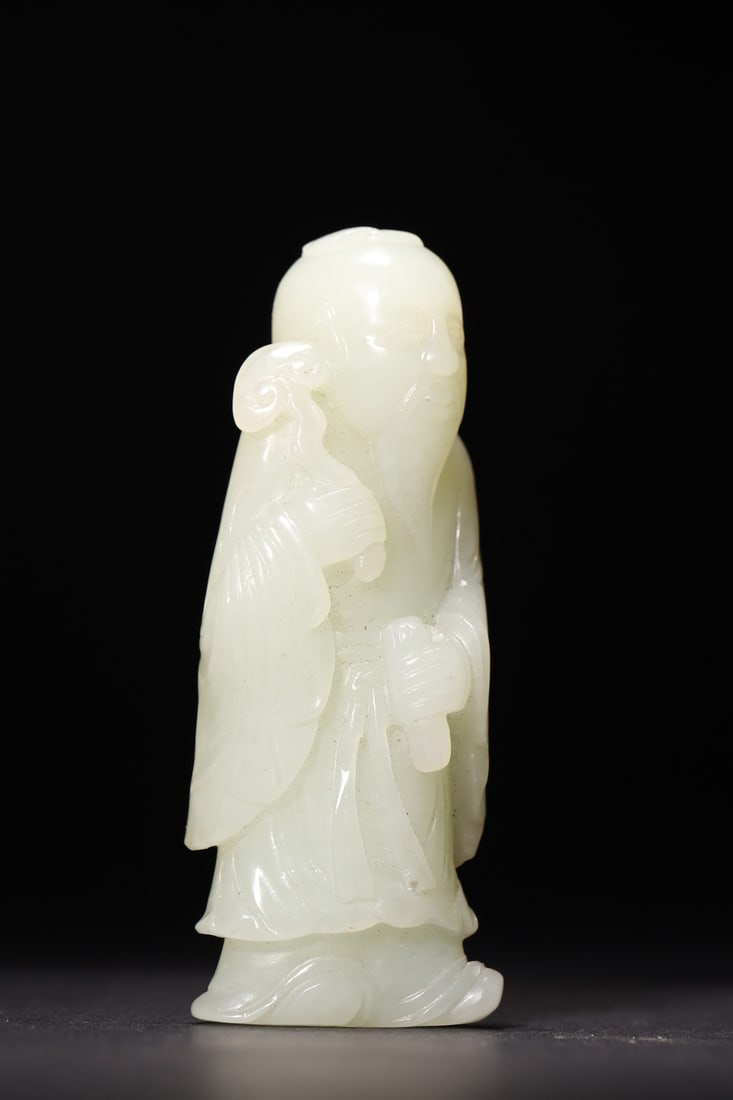 A Hetian Greenish White Jade Figure of an Immortal Holding Ruyi - Qing Dynasty - 2