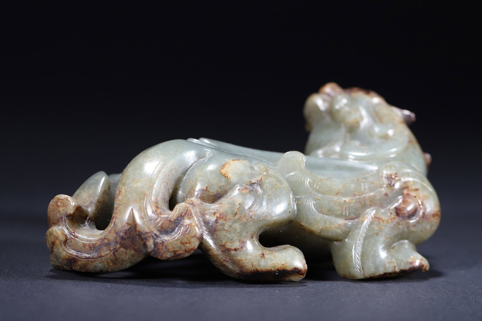 A Hetian Green Jade Carving of a Bixie - Han Dynasty - 6