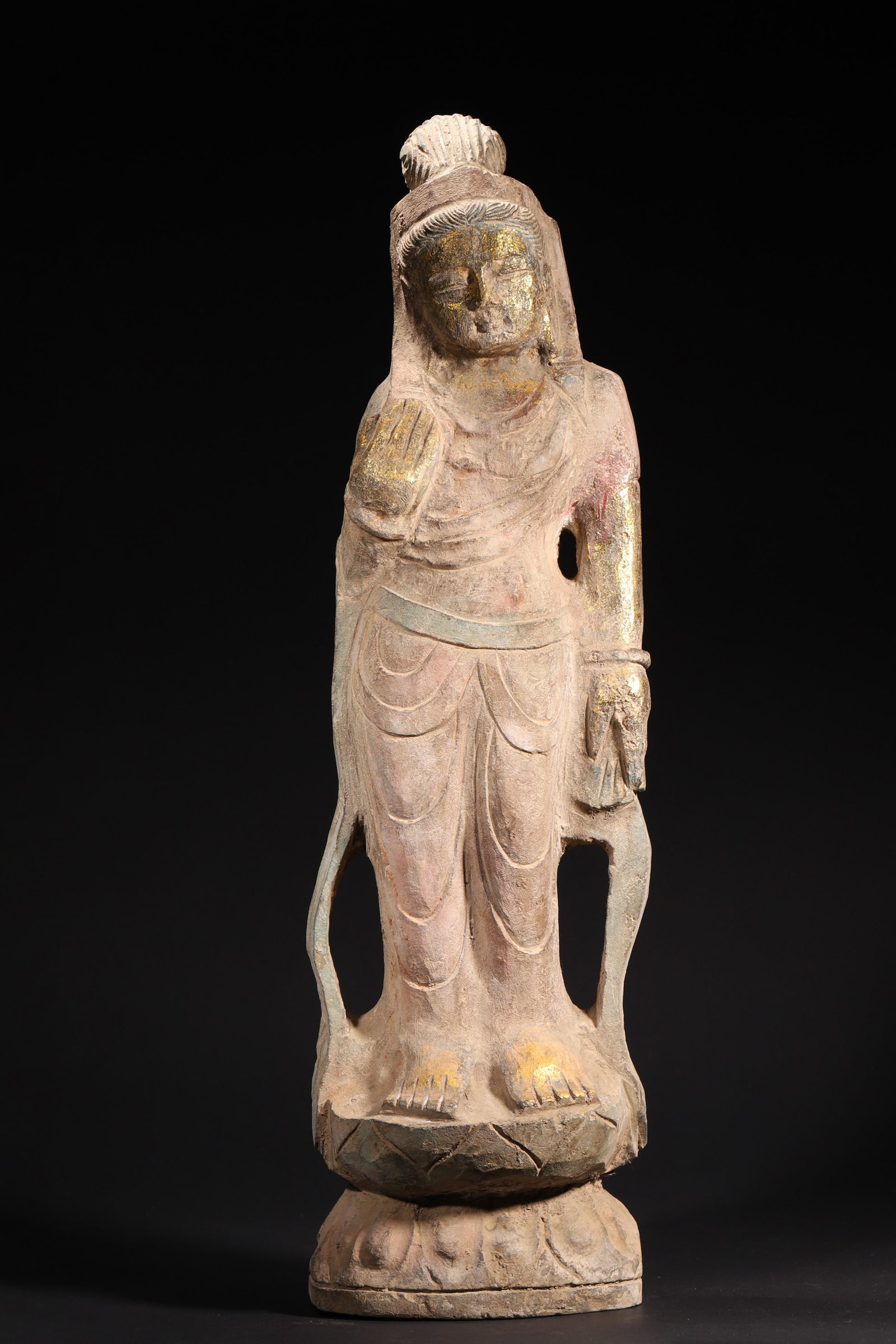 A Painted and Gilded Stone Standing Bodhisattva (Tang Dynasty) (1 of 9)