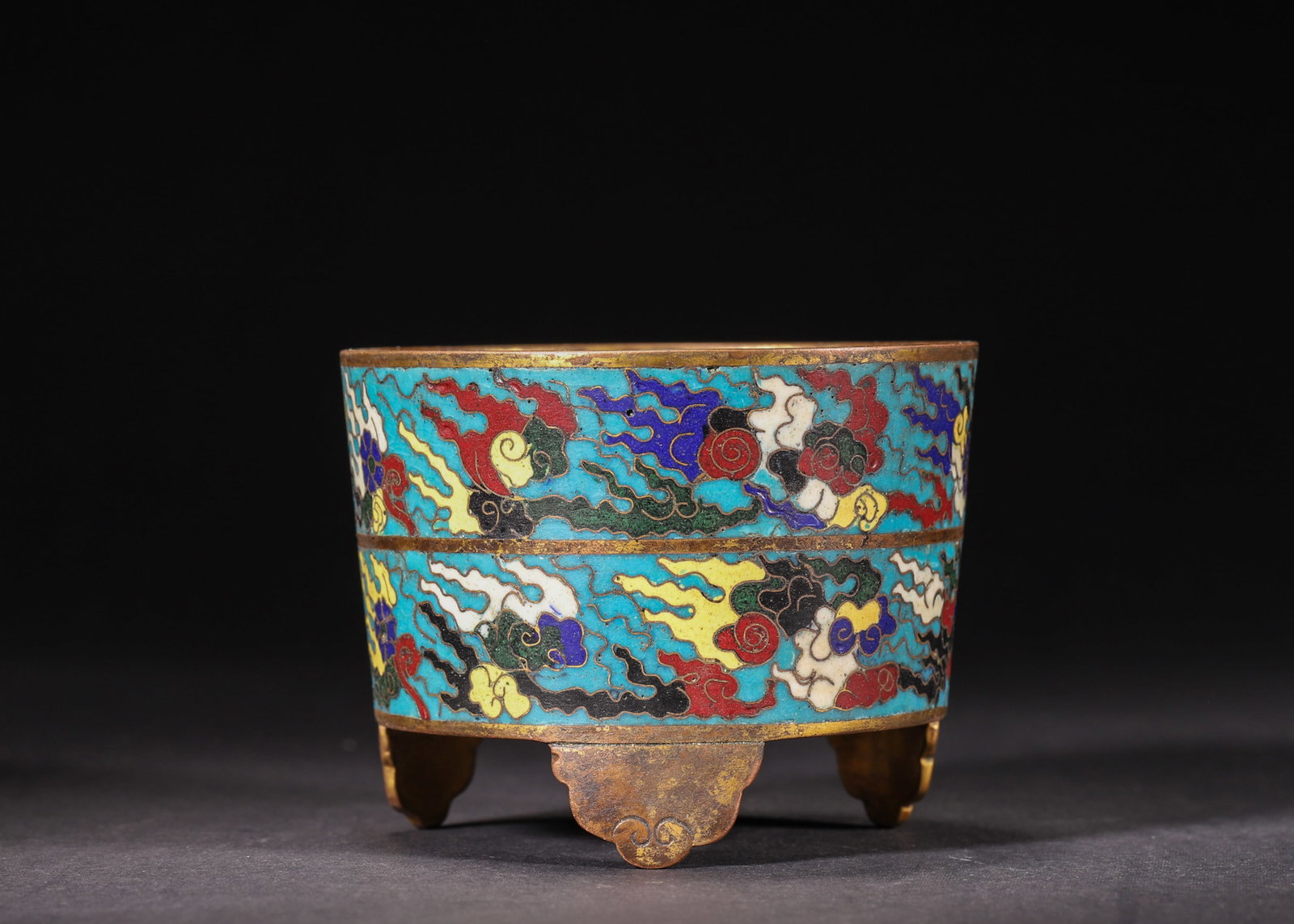 A Gilt-Bronze Cloisonné Enamel Tripod Censer with Cloud Pattern, Ming Dynasty (1 of 8)