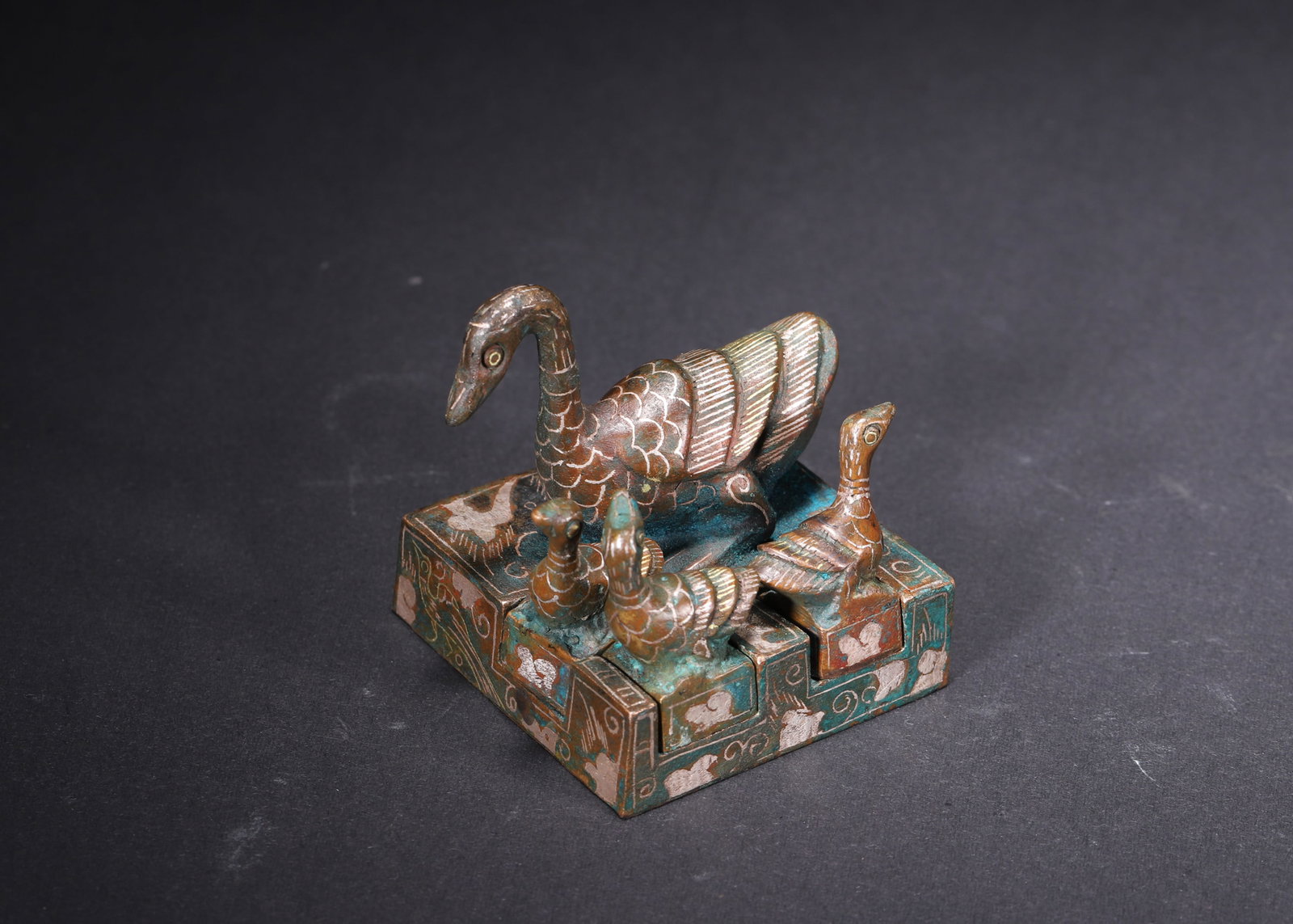 A Set of Bronze Duck-Head Seals with Gold and Silver Inlay, Han Dynasty (1 of 7)