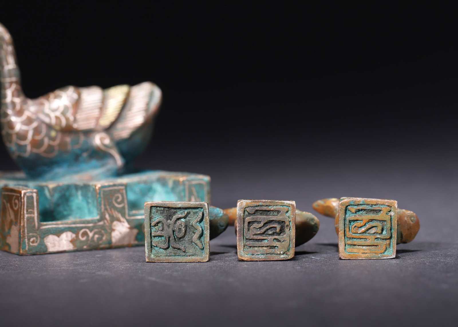A Set of Bronze Duck-Head Seals with Gold and Silver Inlay, Han Dynasty - 6