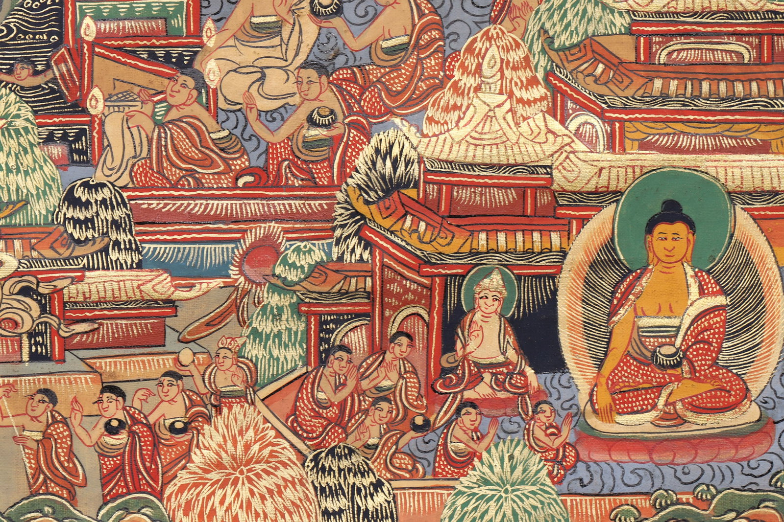 A Amitabha Pure Land Thangka - Qing Dynasty - 9