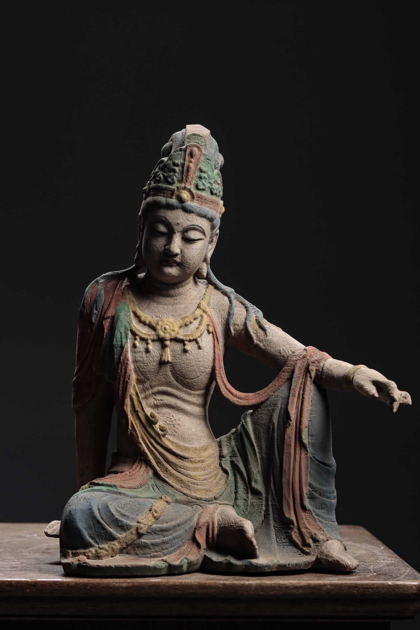 A Painted Wooden Statue of Water Moon Guanyin, Ming Dynasty (1 of 6)