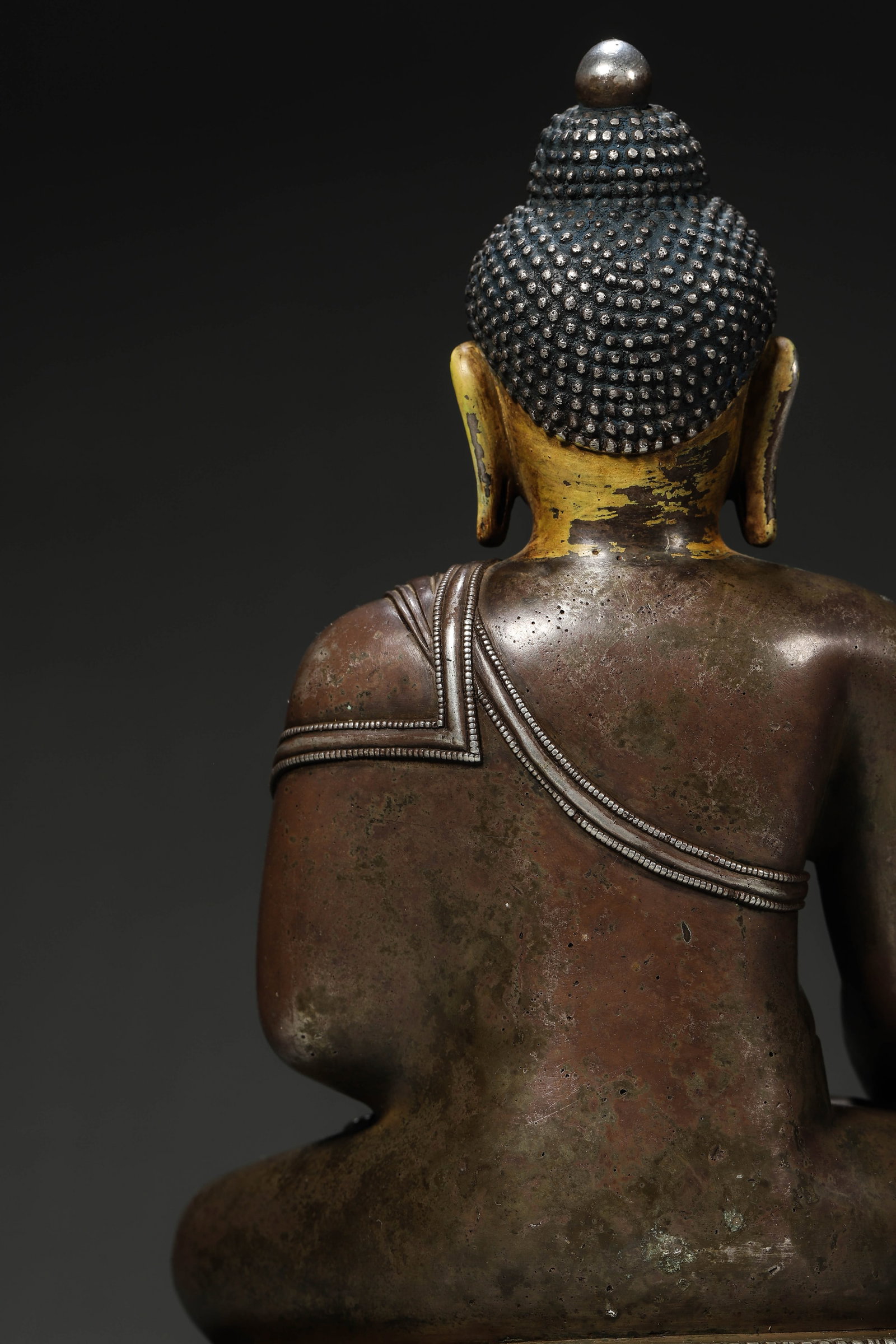 A Silver Statue of Akshobhya Buddha with Partial Gold Facing, Qing Dynasty - 10