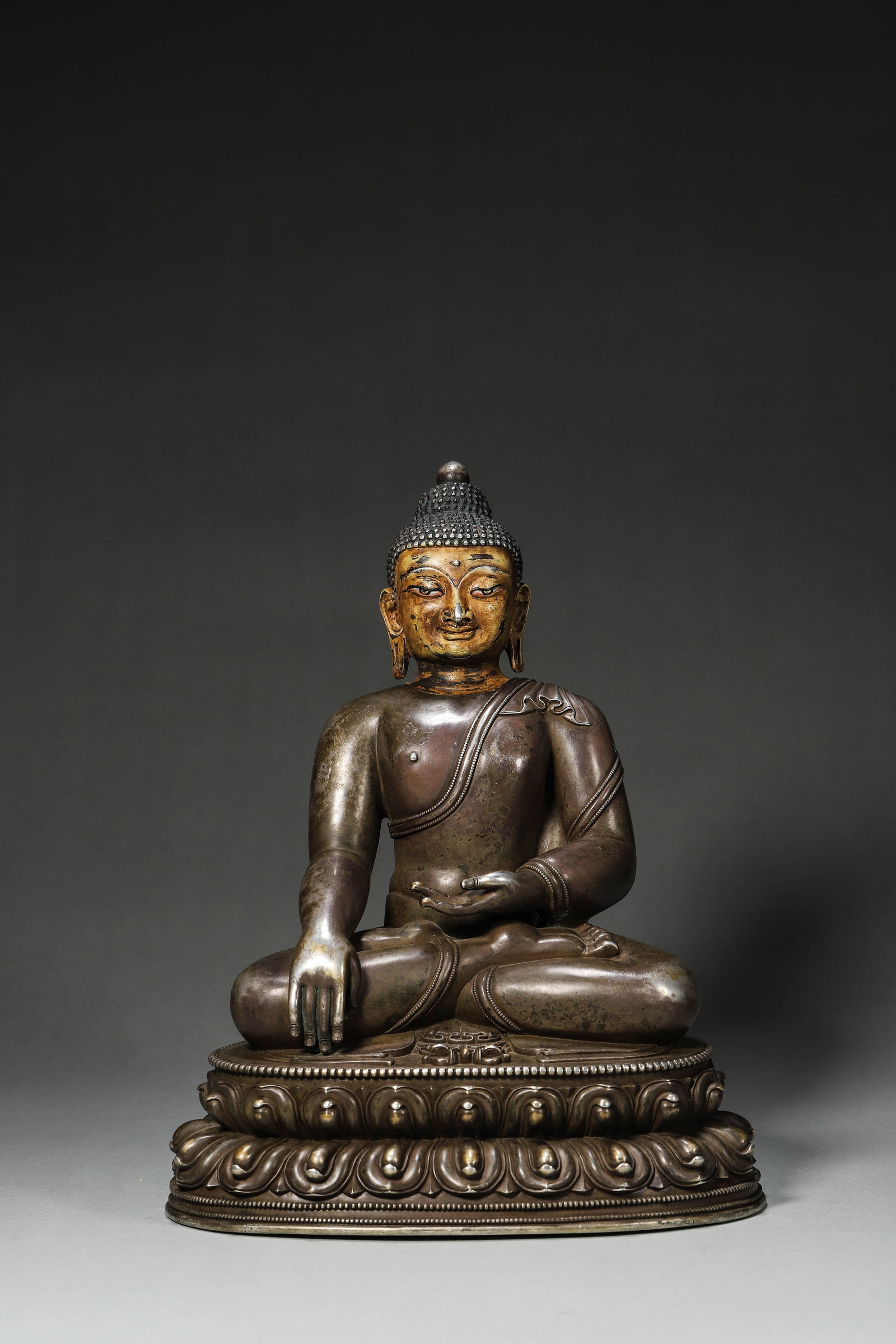 A Silver Statue of Akshobhya Buddha with Partial Gold Facing, Qing Dynasty (1 of 12)