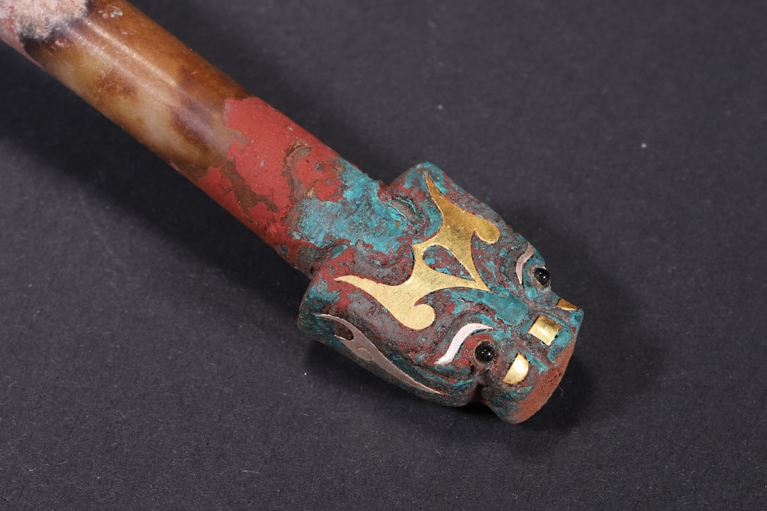 A Warring States Bronze Spoon with Gold and Silver Inlay and Jade Handle - 5