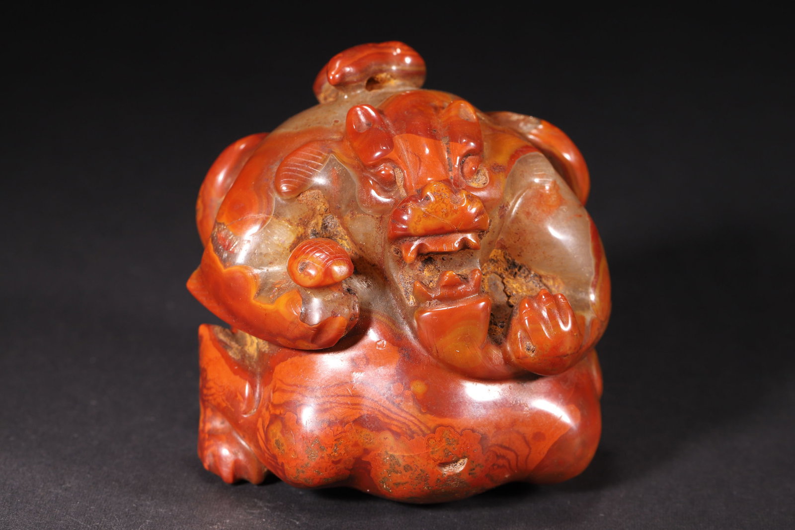 A Han Dynasty Red Agate Auspicious Beast Paperweight - 3