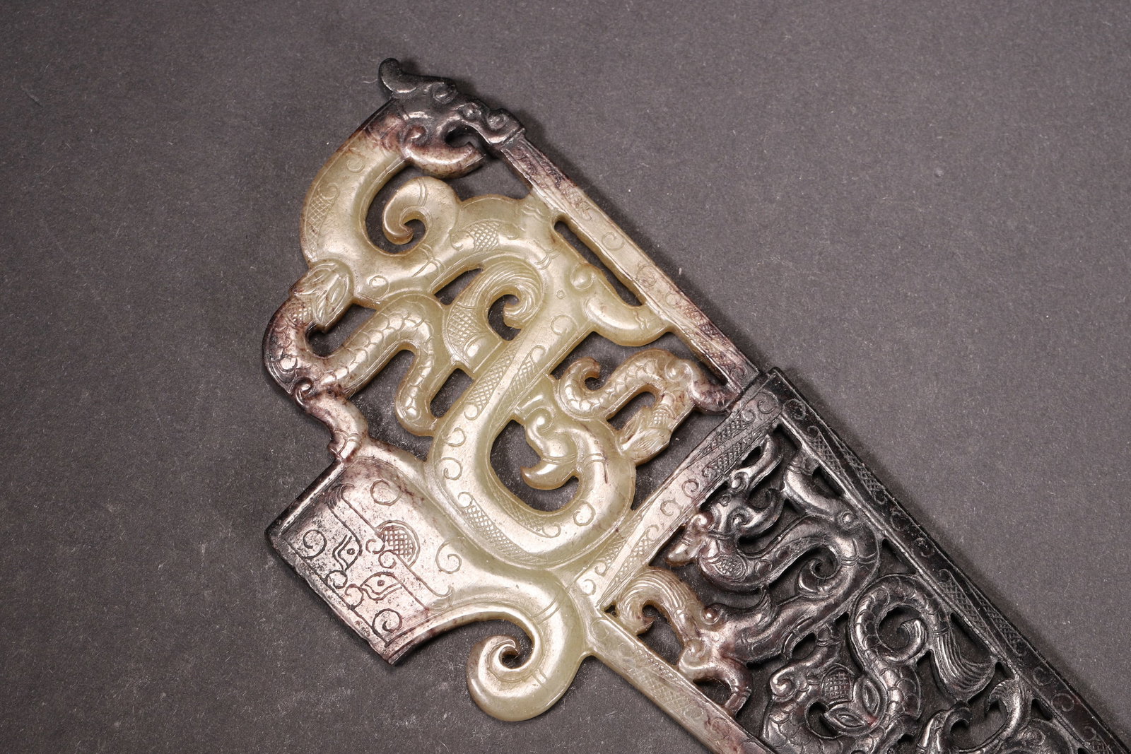 A Hetian Jade Openwork Dragon and Phoenix Ge, Han Dynasty - 2