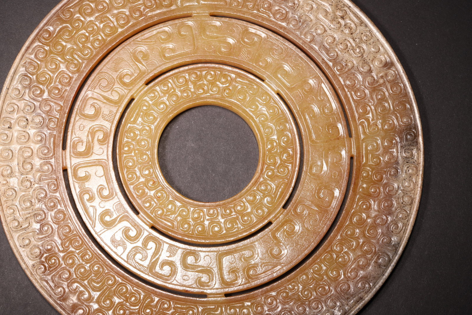 A Hetian Jade Bi Disc with Triple Concentric Circle Patterns - Han Dynasty - 2