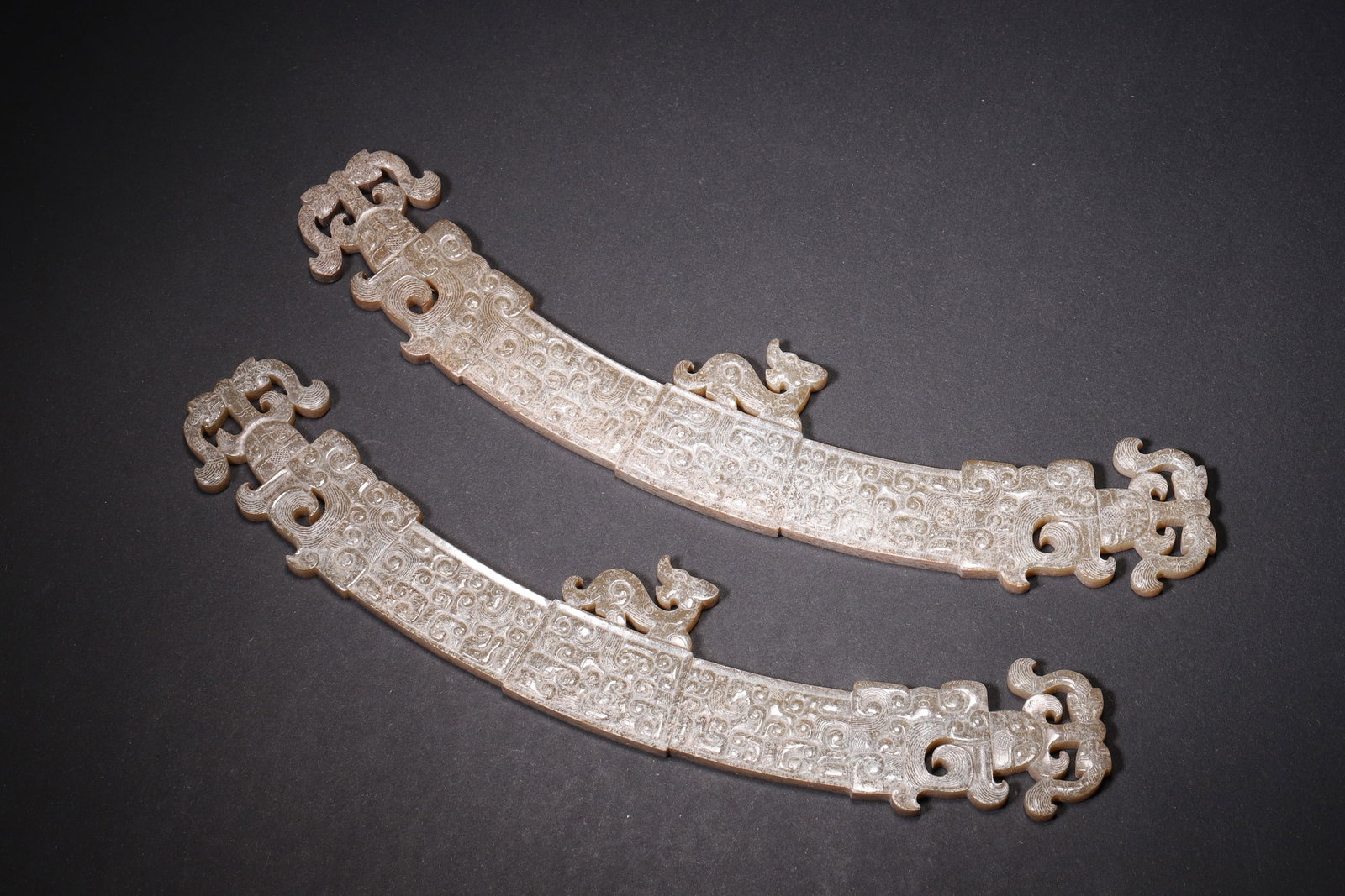 A Pair of Ancient Jade Huang with Auspicious Beast Motif - Han Dynasty (1 of 7)